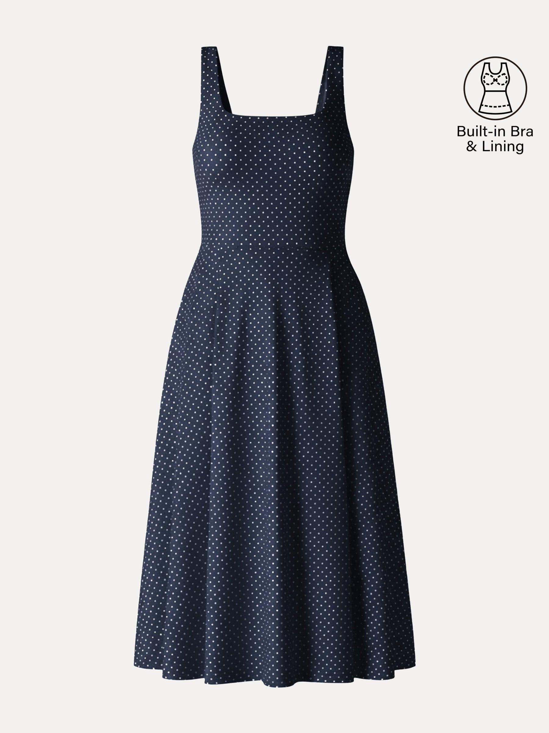 Stretch Cotton Polka Dot Square Neck Midi Bra Dress with Pockets Limited Edition