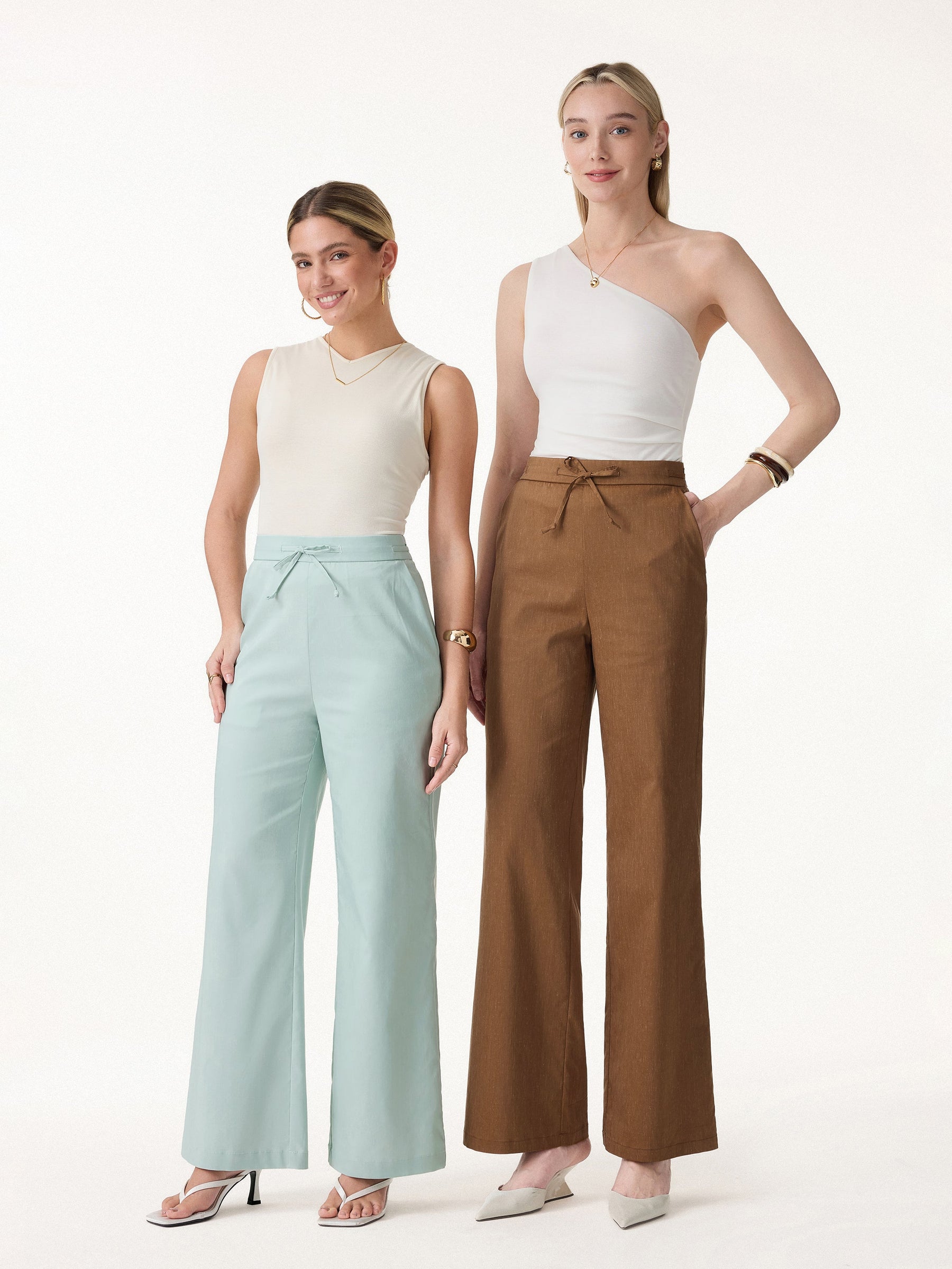 Linen Drawstring Wide Leg Pant with Pockets