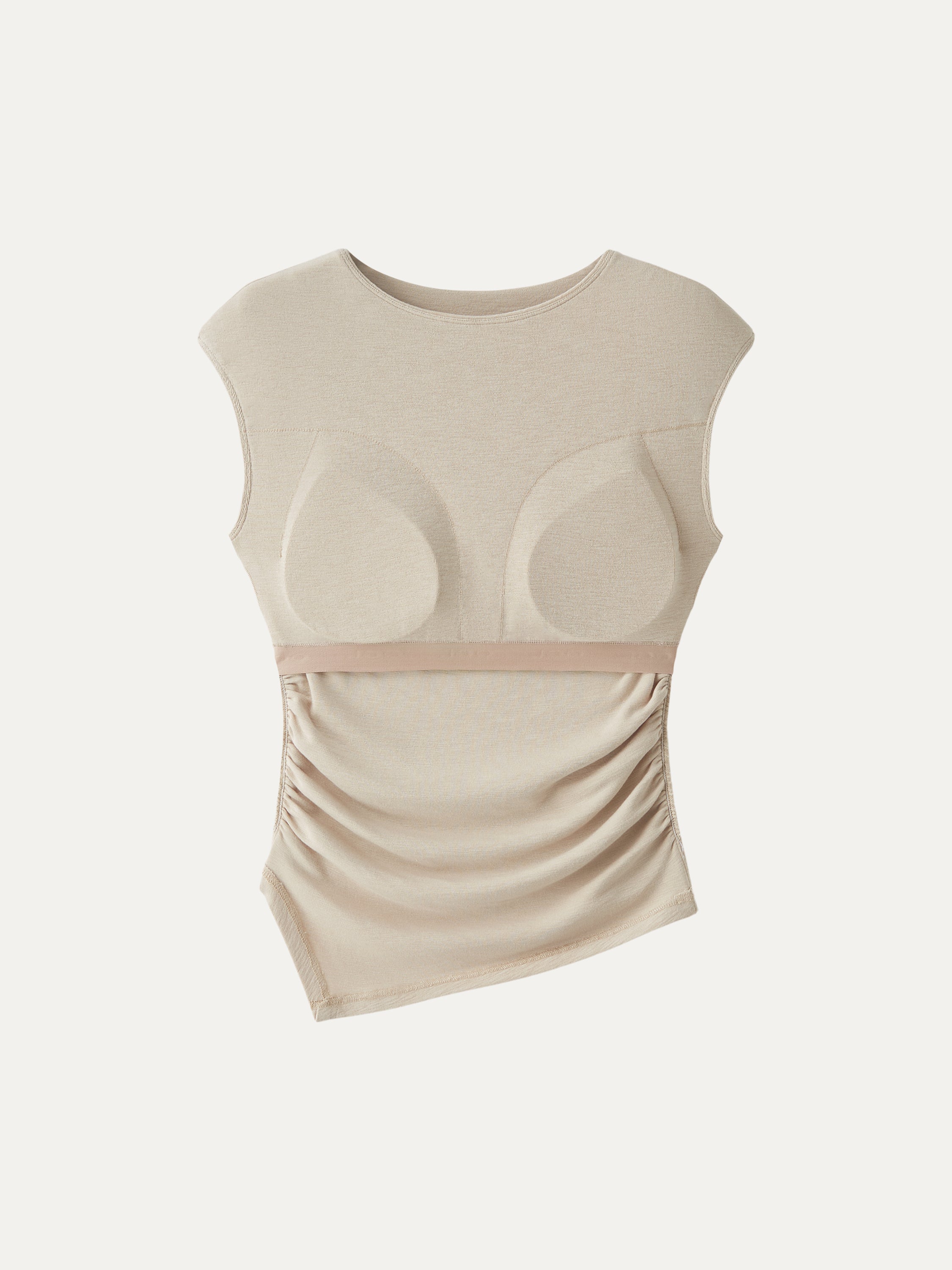 Matte Smooth Cap Sleeve Ruched Asymmetrical Bra Top
