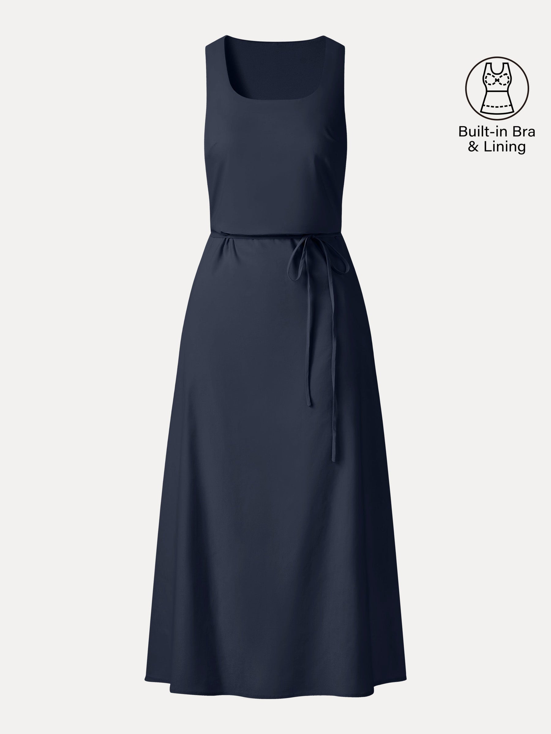 Linen Blend U-Neck Maxi Dress with Pockets