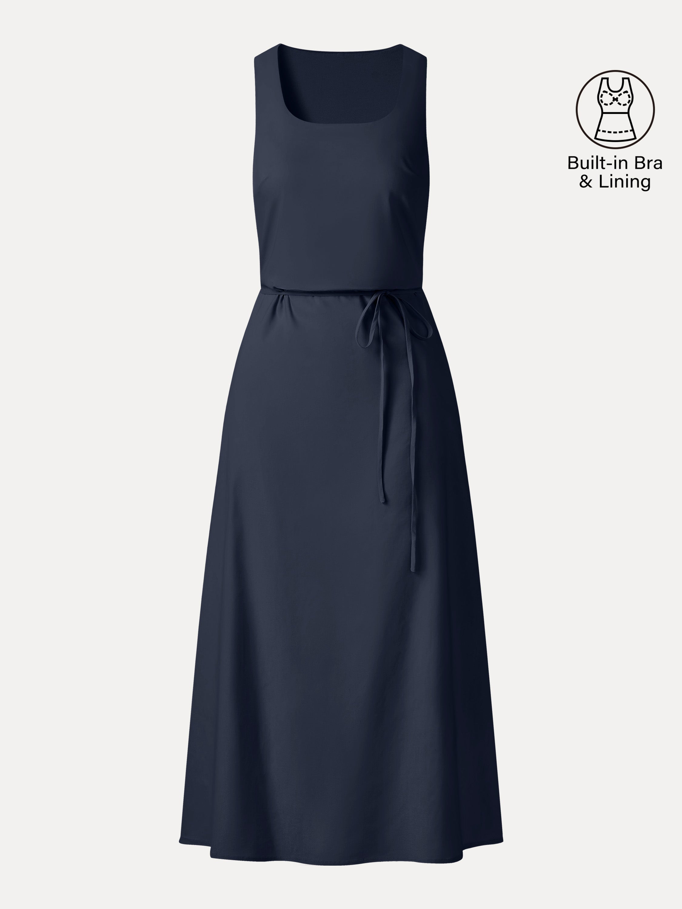 Linen Blend U-Neck Maxi Dress with Pockets