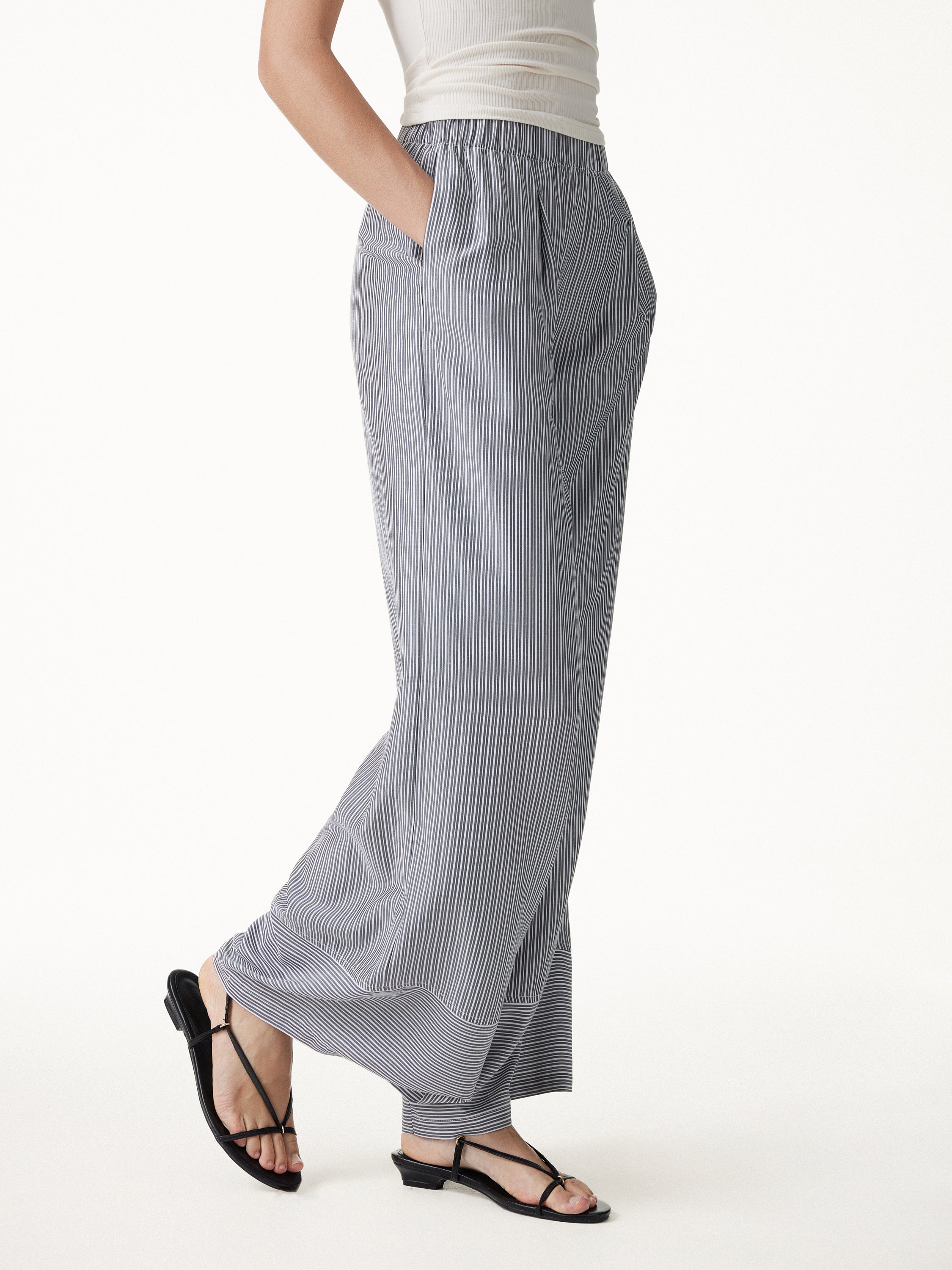 Summer Poplin High-Rise Wide Leg Pants with Pockets