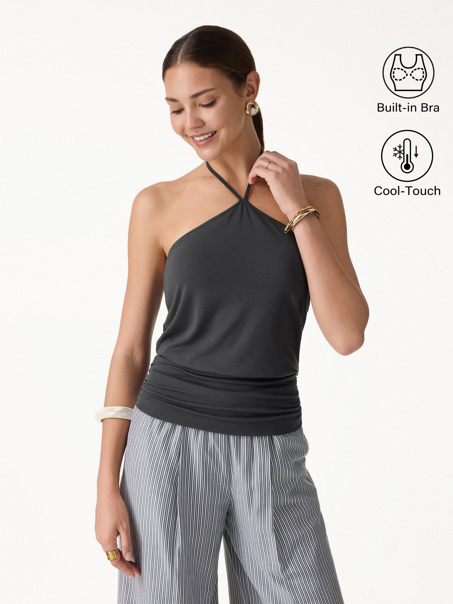 CoolTouch Halter Ruched Hem Bra Top