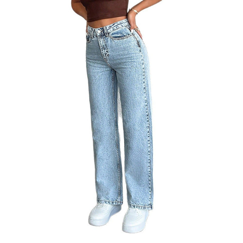 Womens Plus Size Loose Fit Straight Leg Denim Jeans