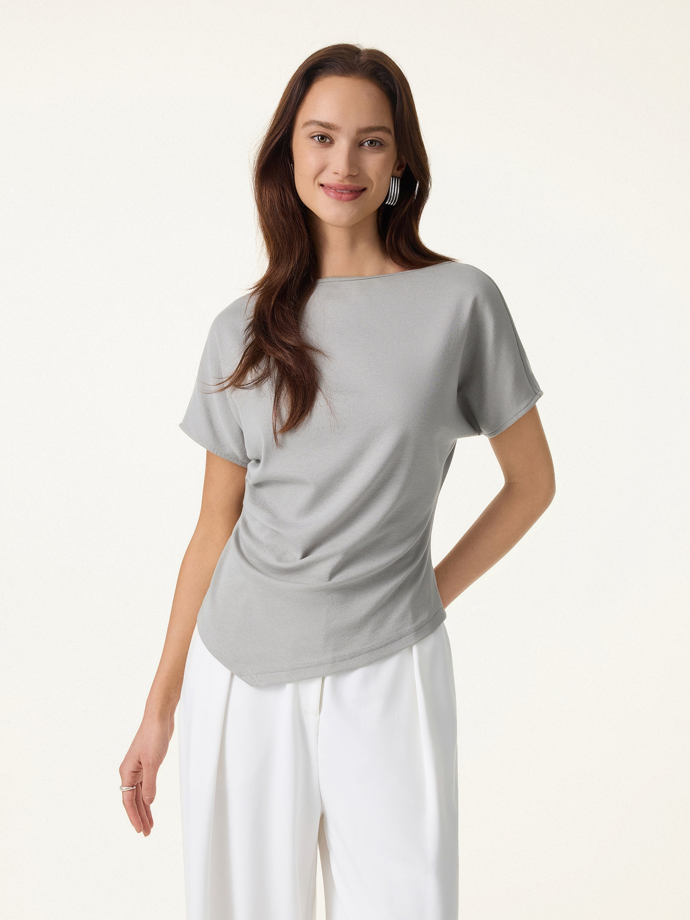 Cotton Lyocell Boatneck Angled Summer Tee