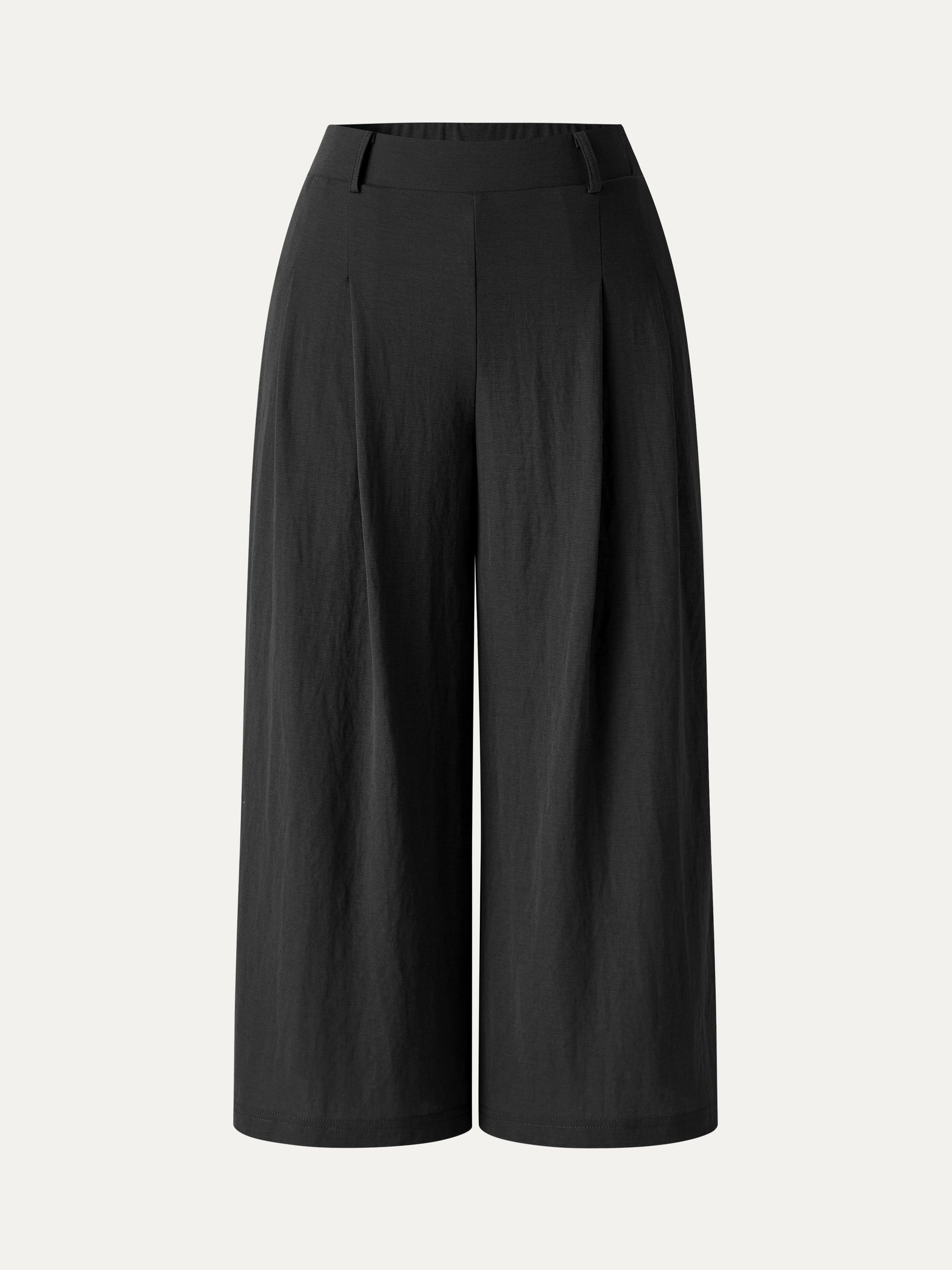 Wrinkle-Resistant Linen-Like Cropped Wide Leg Pants