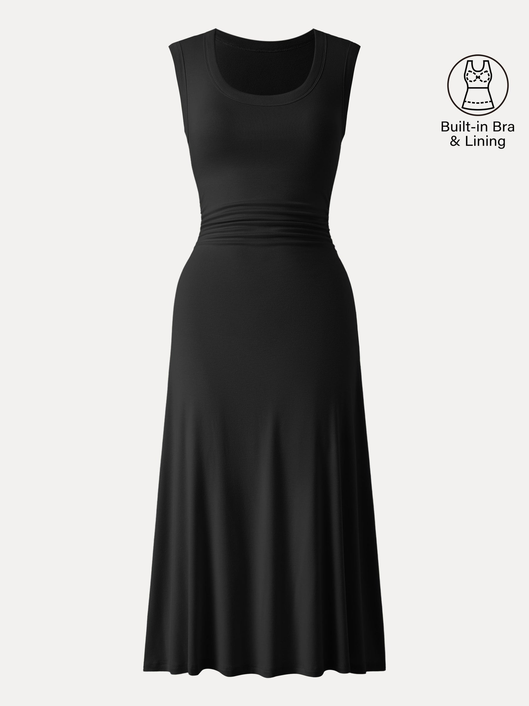 Scoop Neck Side Ruched New Airy Bra Midi Dress