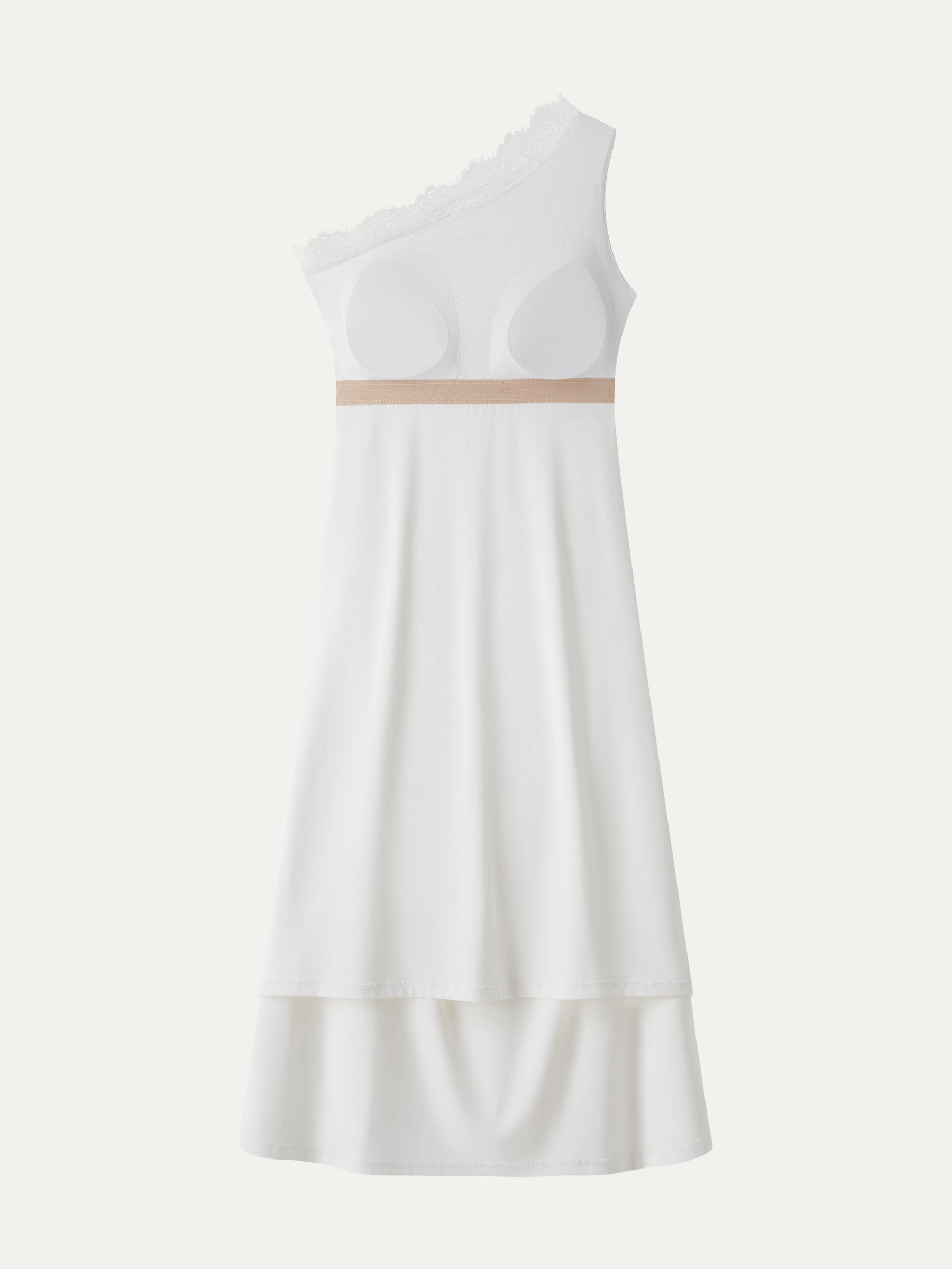 Lace Trim One Shoulder Ruched Bra Dress