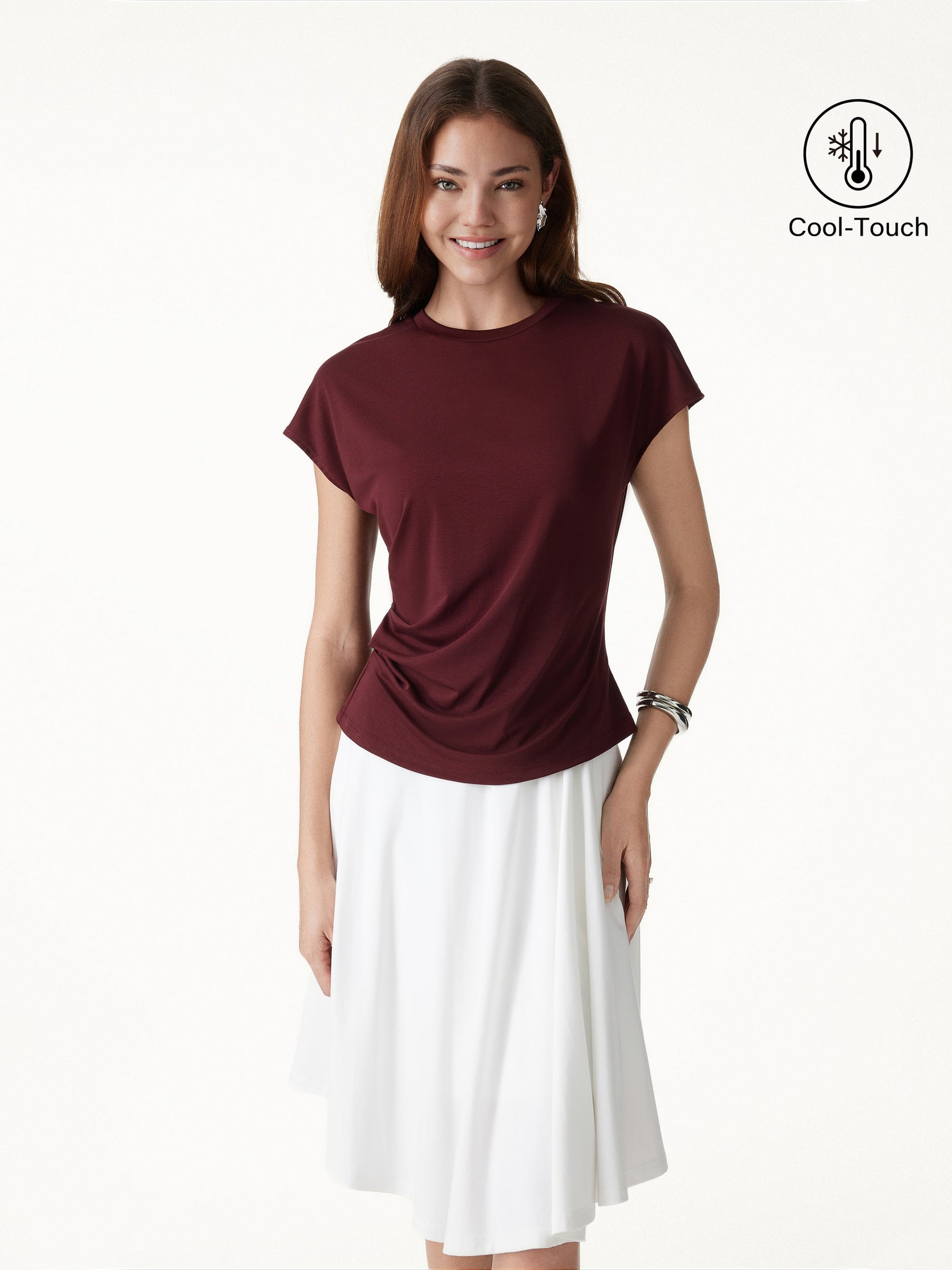 Relaxed Round Neck Tucked Cap Sleeve Tee