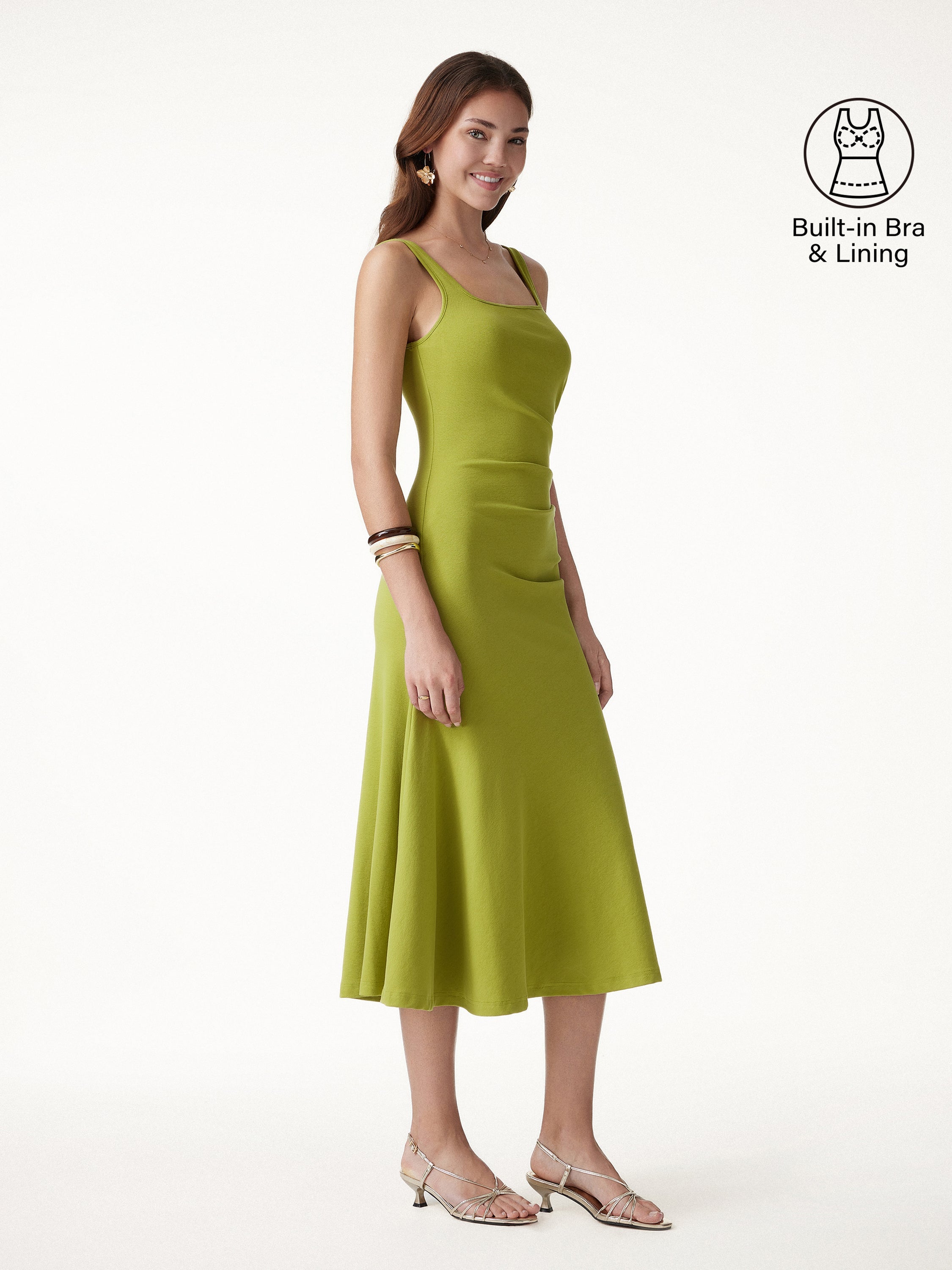 Square Neck Tucked Open Back Bra Dress