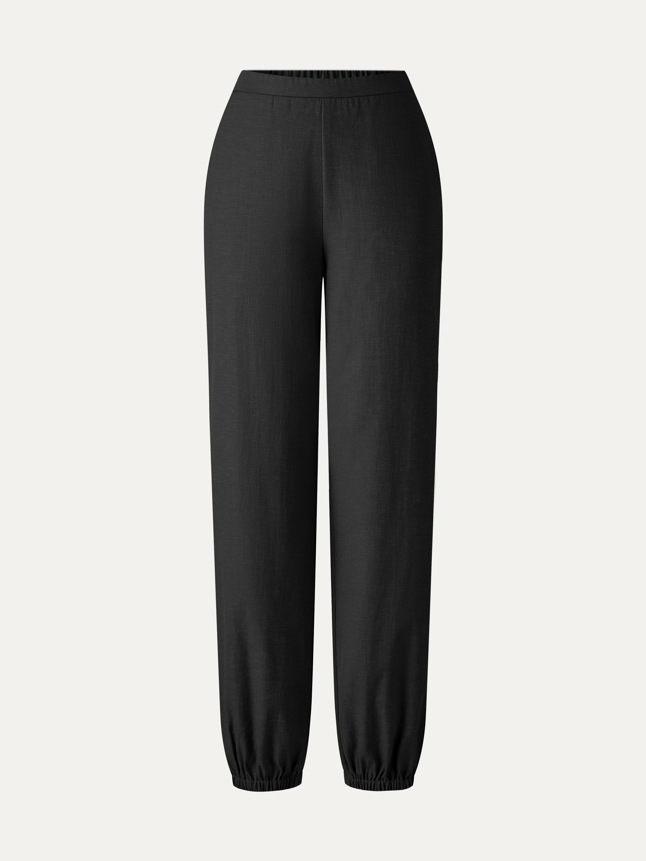 Linen-like High-Rise Balloon Jogger Pants with Pockets