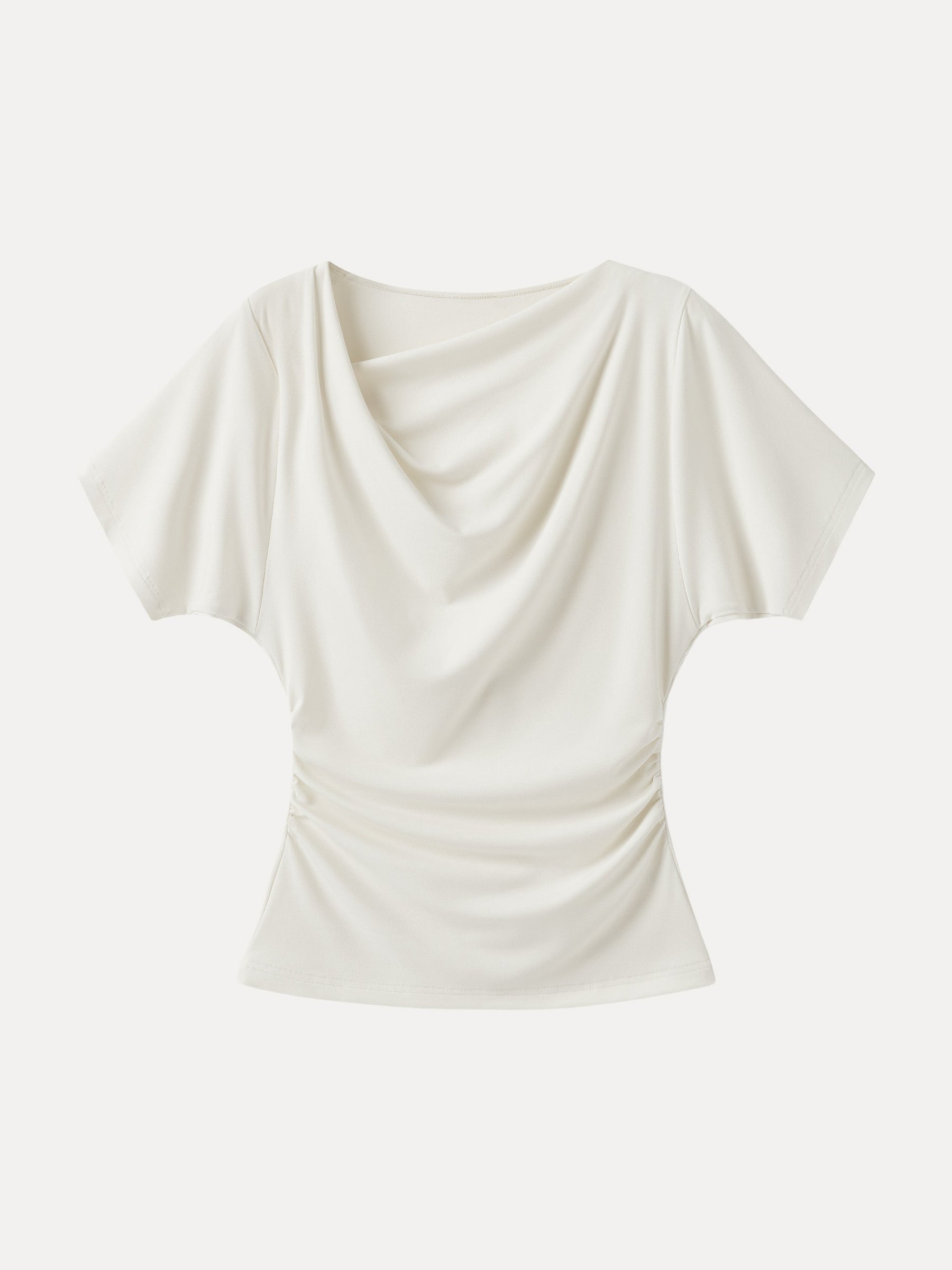 Asymmetrical Cowl Neck Ruched Top