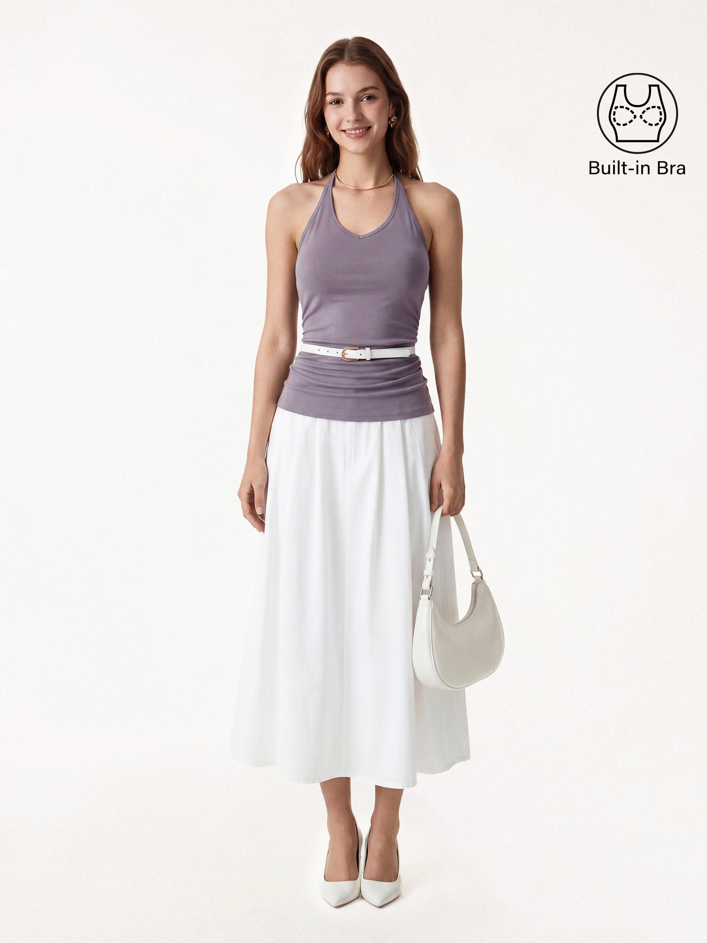 Modal Halter Neck Open Back Ruched Bra Top