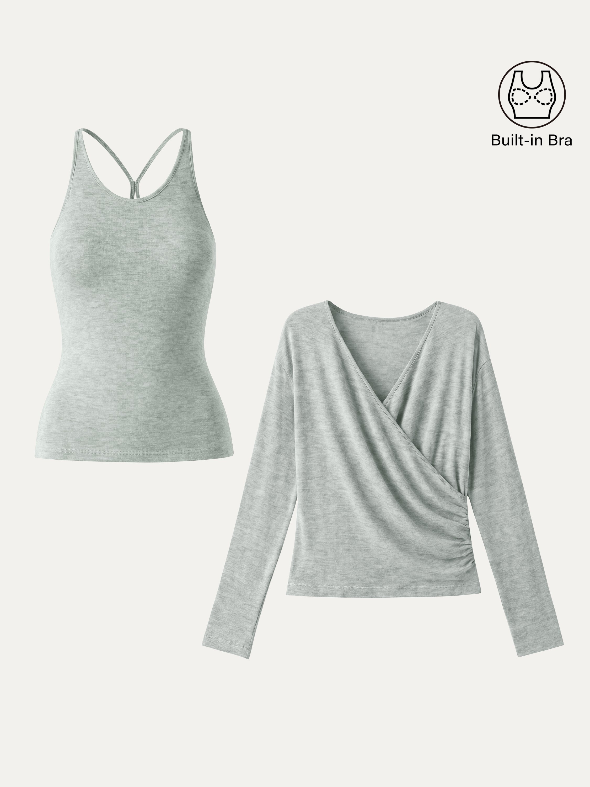 Two-Piece Set Cami with Surplice Ruched Top