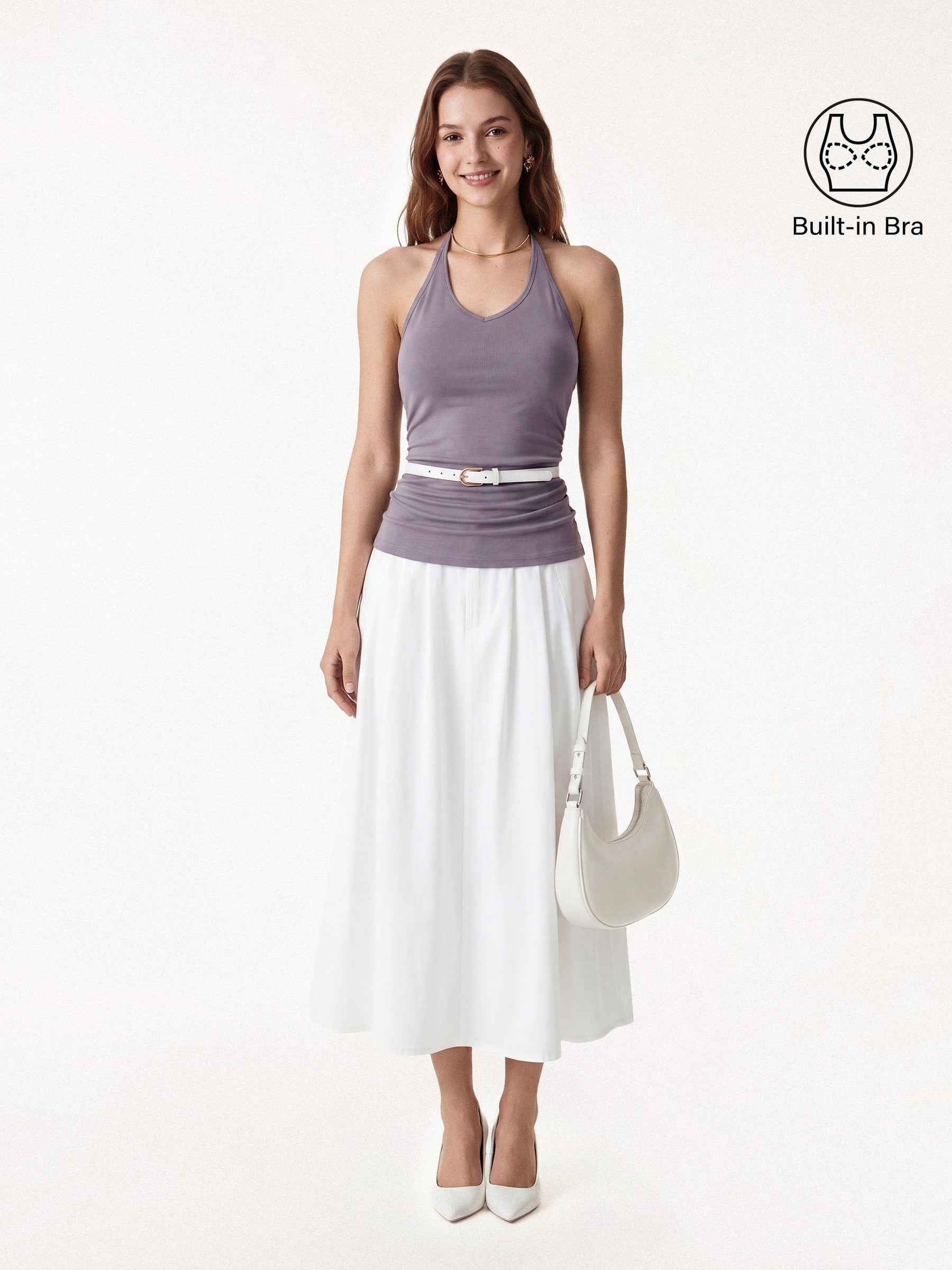 Modal Halter Neck Open Back Ruched Bra Top