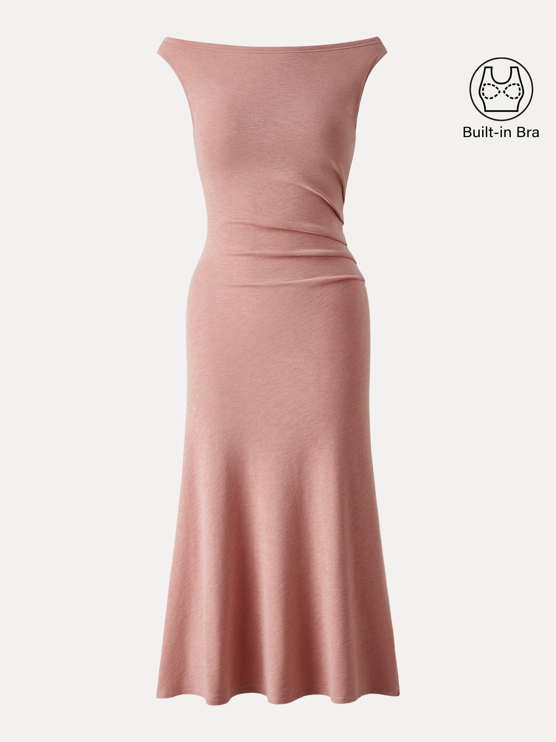 Elegant Boatneck Tucked Fit-and-Flare Midi Bra Dress
