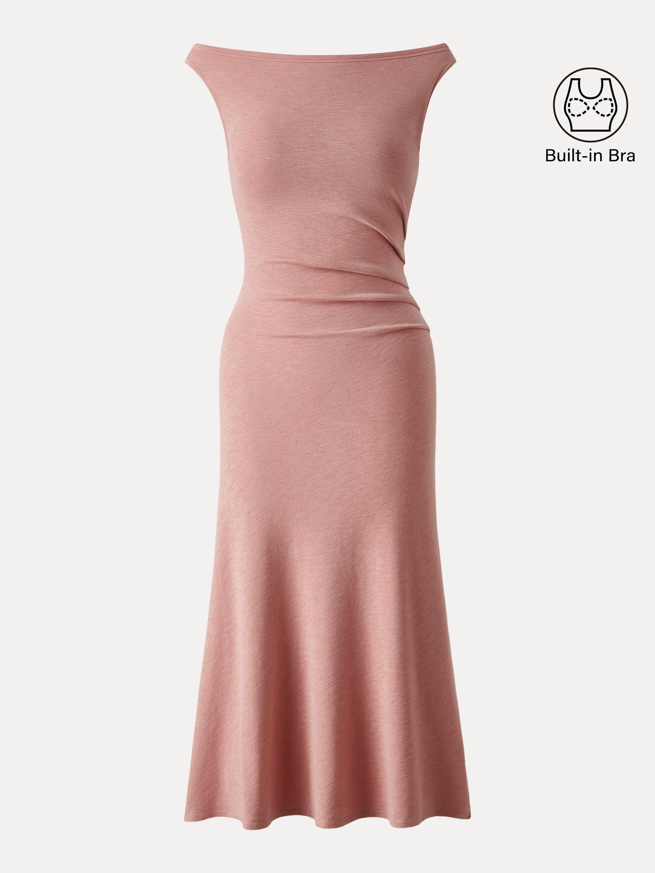 Elegant Boatneck Tucked Fit-and-Flare Midi Bra Dress