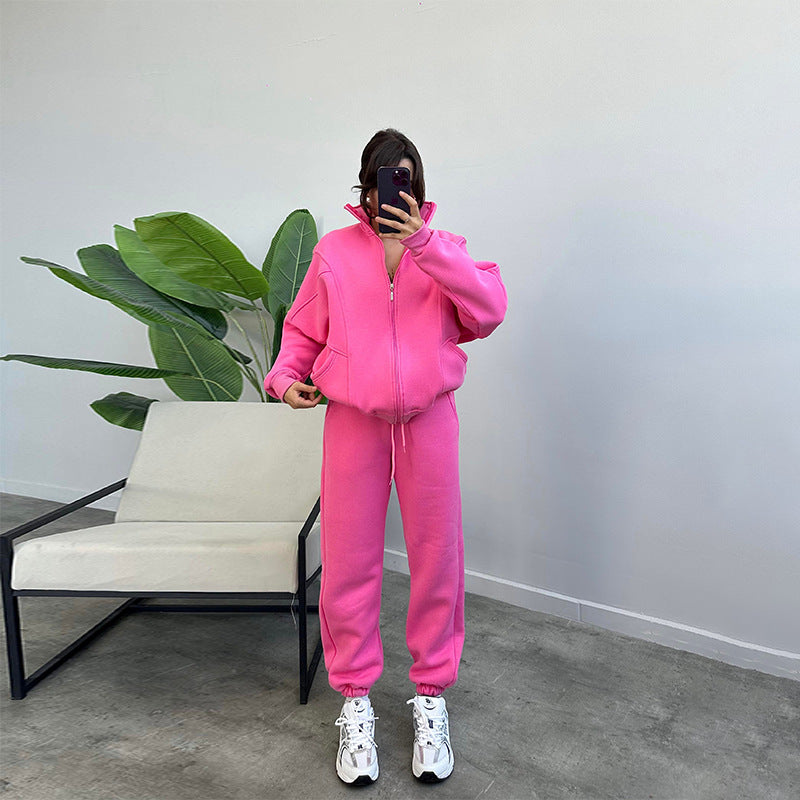 Women's Tracksuit Set - Zip Cardigan & Drawstring Trousers with Pockets