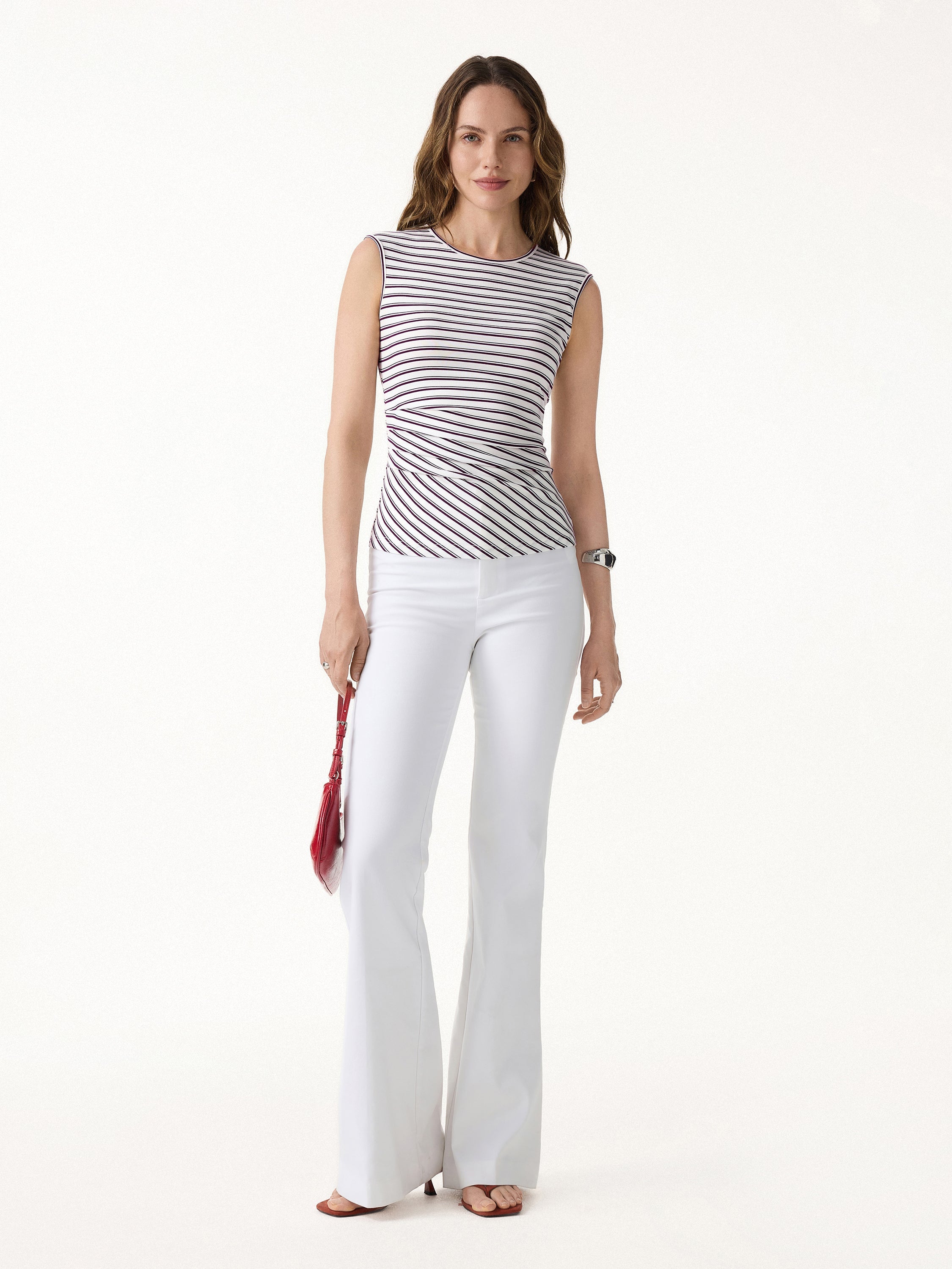Lyocell Striped Tucked Sleeveless Bra Top