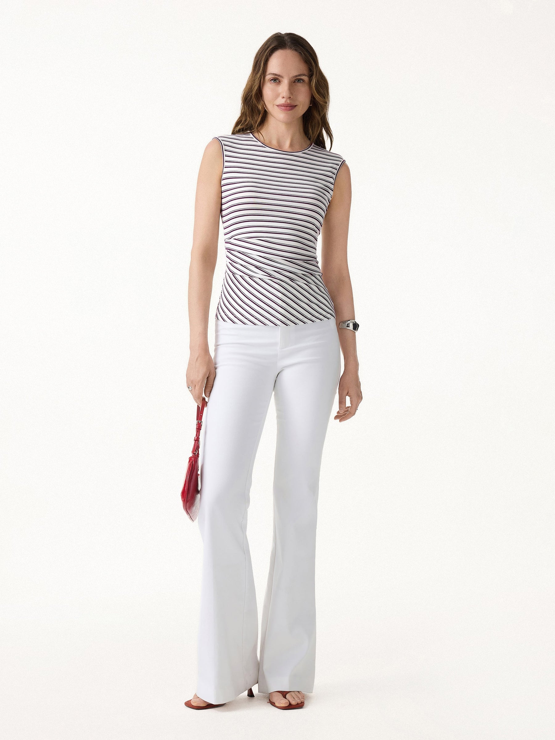 Lyocell Striped Tucked Sleeveless Bra Top