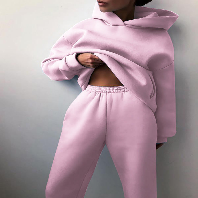 Women's Corduroy Hooded Sweater Set - Casual Two-Piece Tracksuit