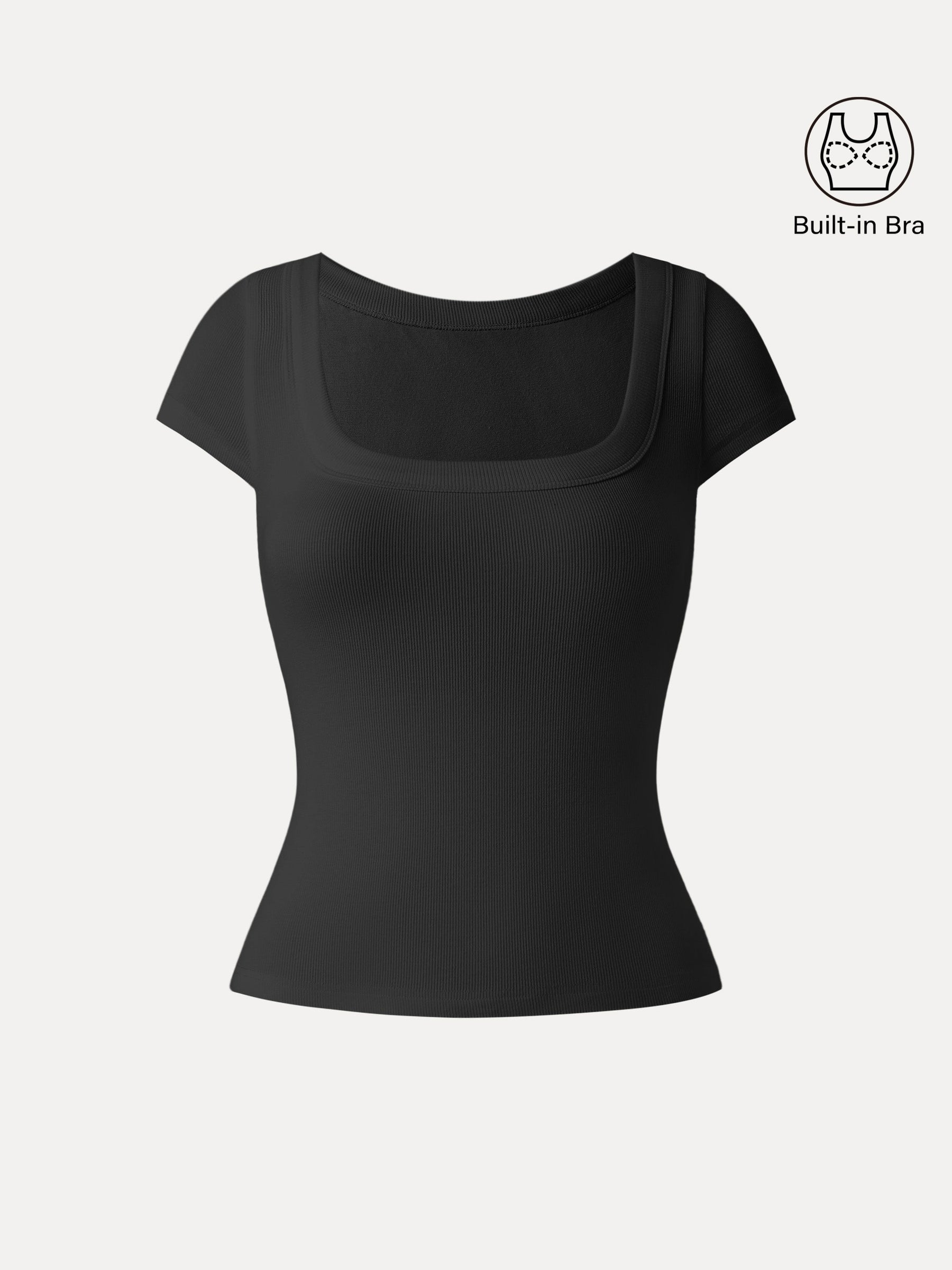 Stretch Cotton Square Neck Cap Sleeve Bra Top