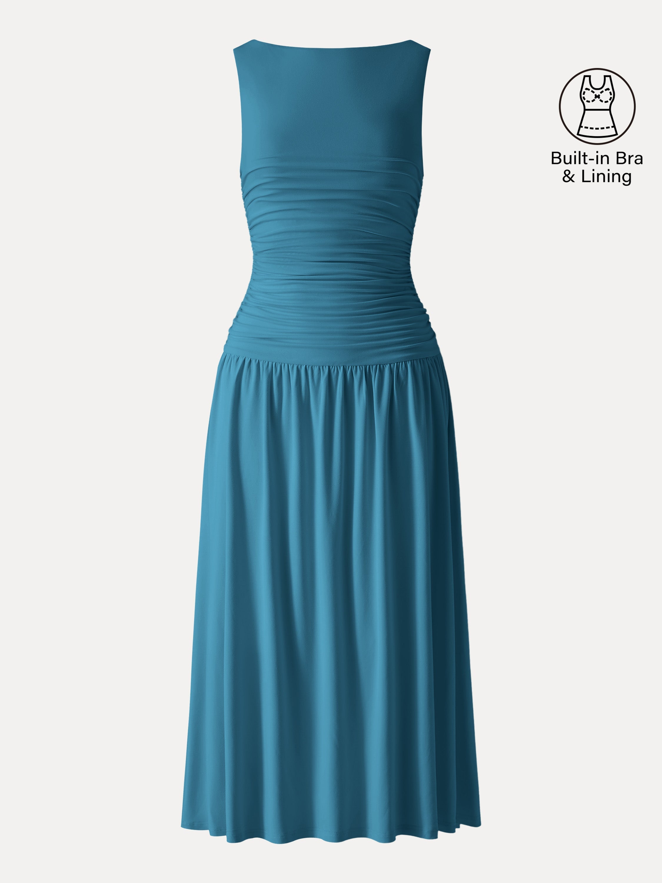 SkinKiss Cooling Boatneck Ruched Midi Bra Dress