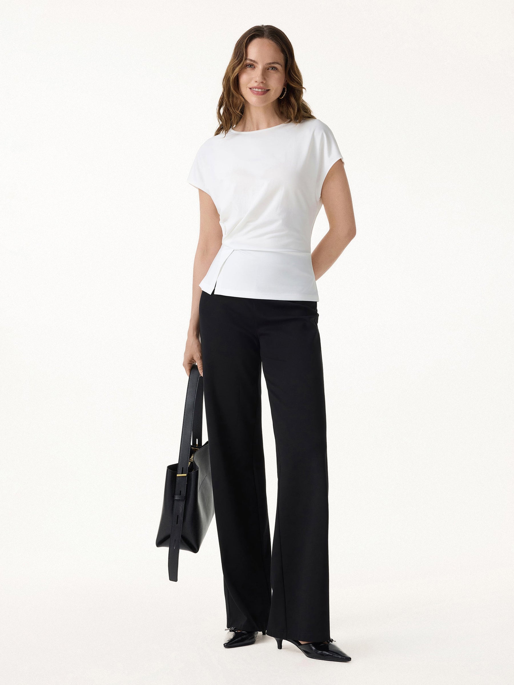 Cooling Ponte Relaxed Round Neck Tucked Top