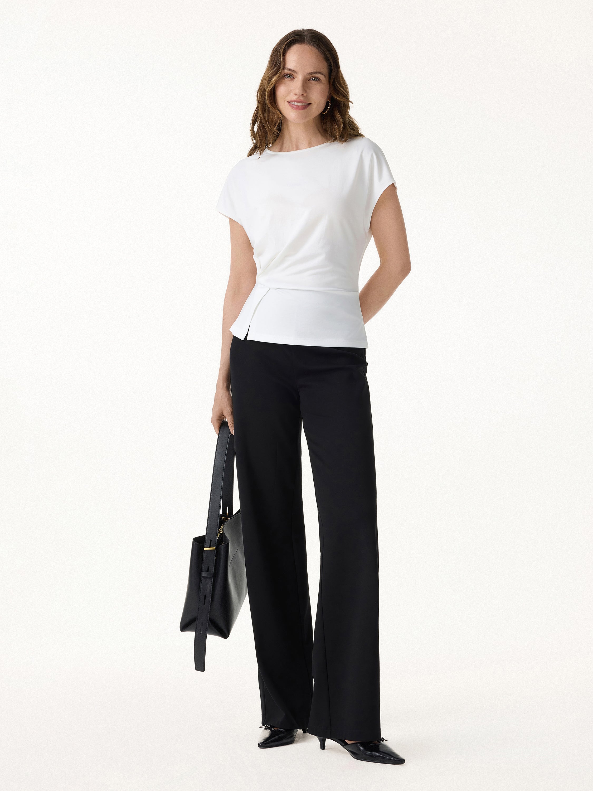 Cooling Ponte Relaxed Round Neck Tucked Top