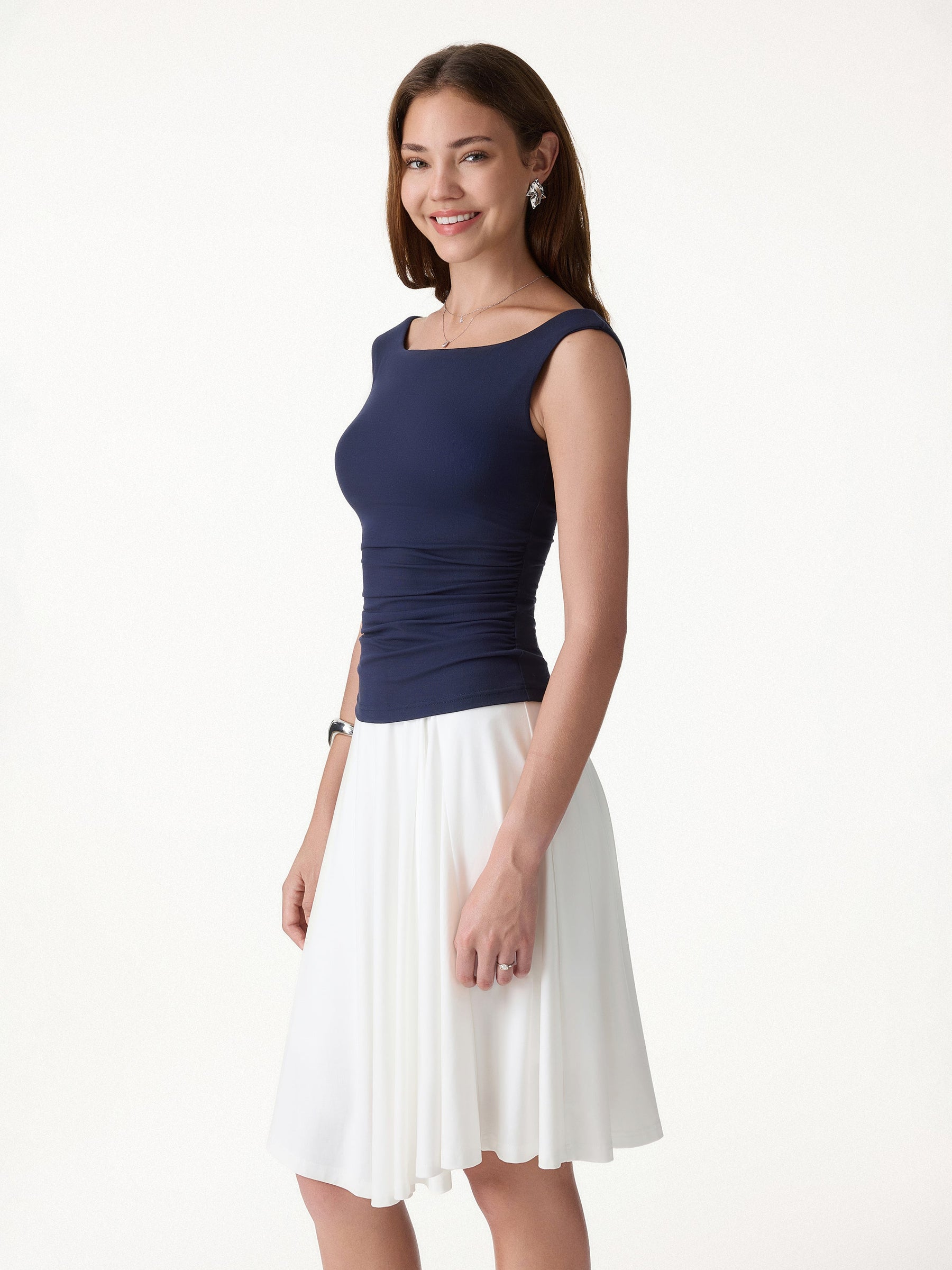 Boatneck Low Back Gathered Bra Top