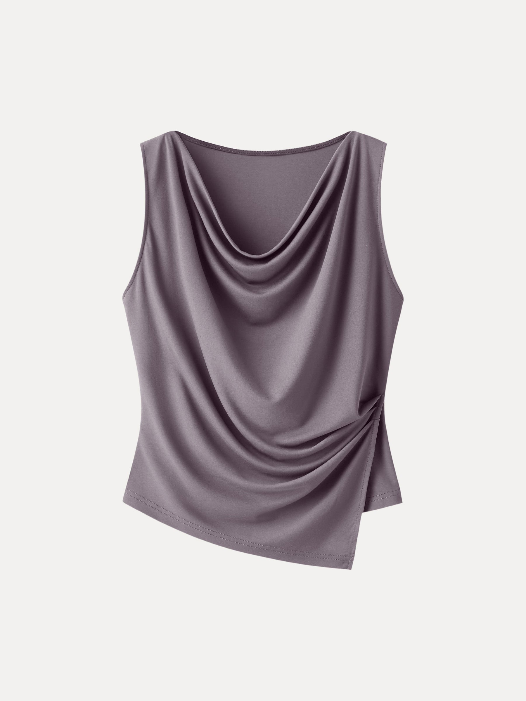 Cowl Neck Asymmetrical Tucked Sleeveless Top