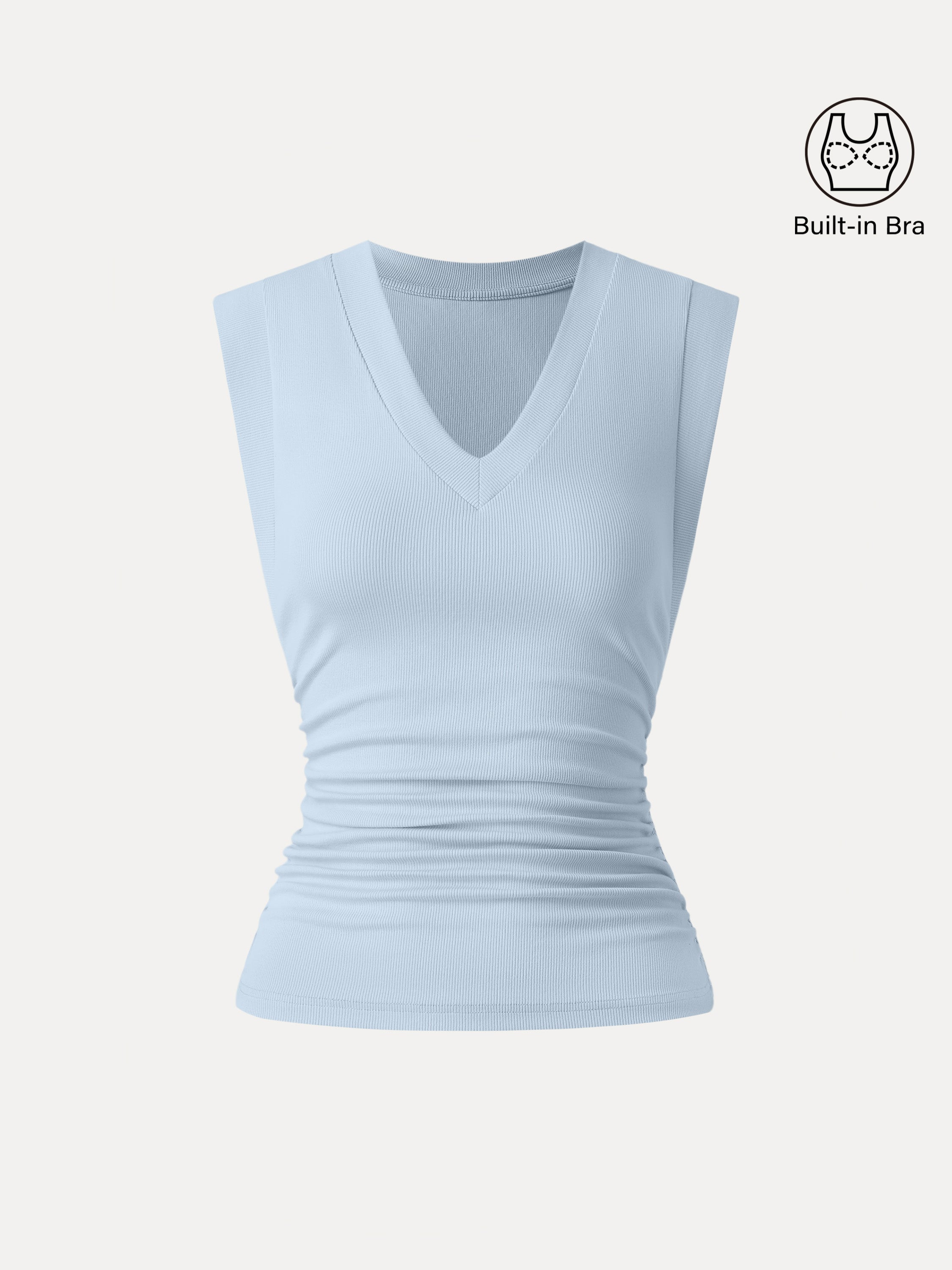 Stretch Cotton V-neck Side Ruched Muscle Bra Top