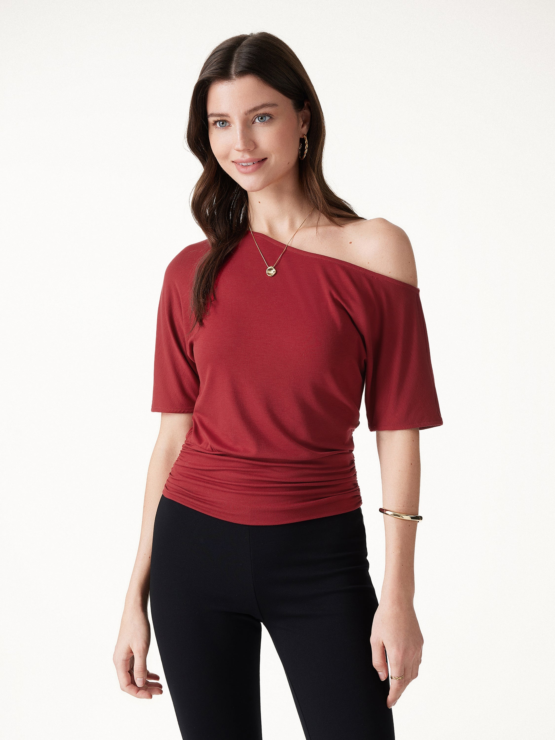 CoolTouch Relaxed Short Sleeve Ruched Top