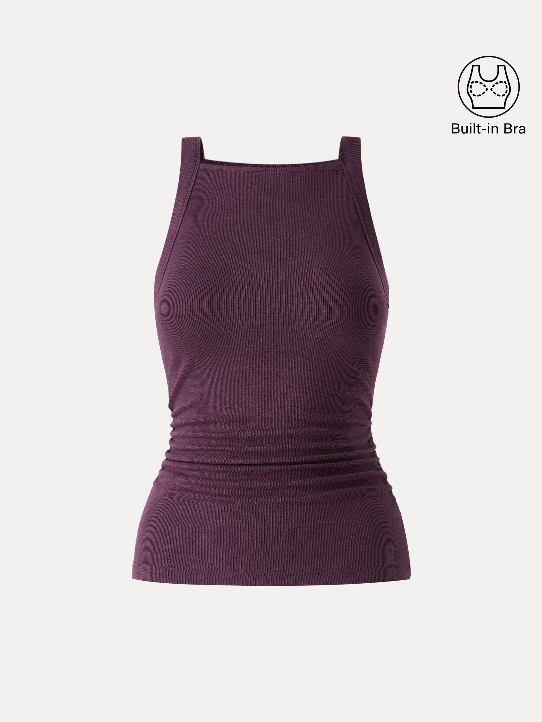 Square Neck Ruched Rib Bra Tank