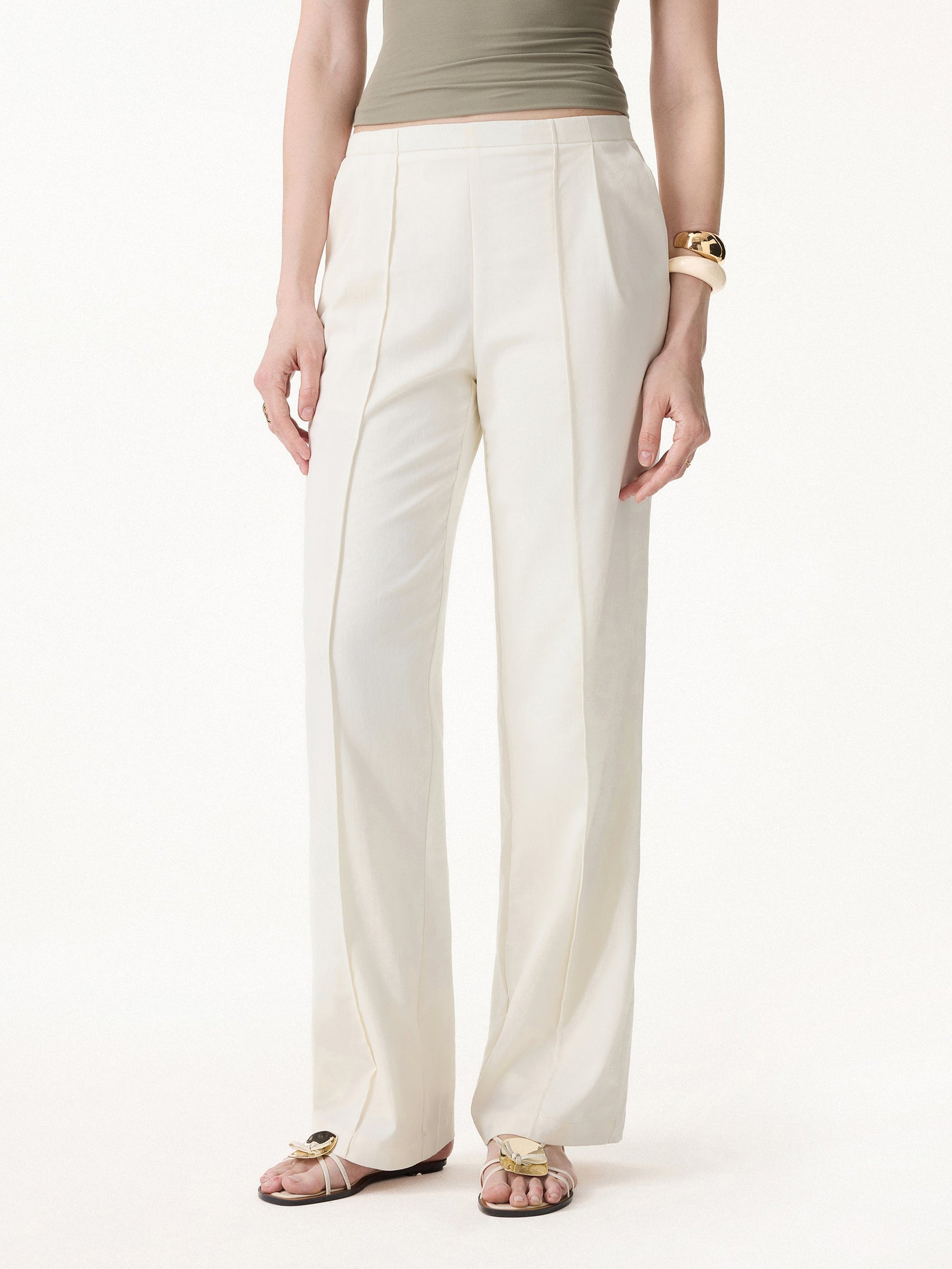 Lyocell-Linen Pintuck Wide Leg Vacay Pant