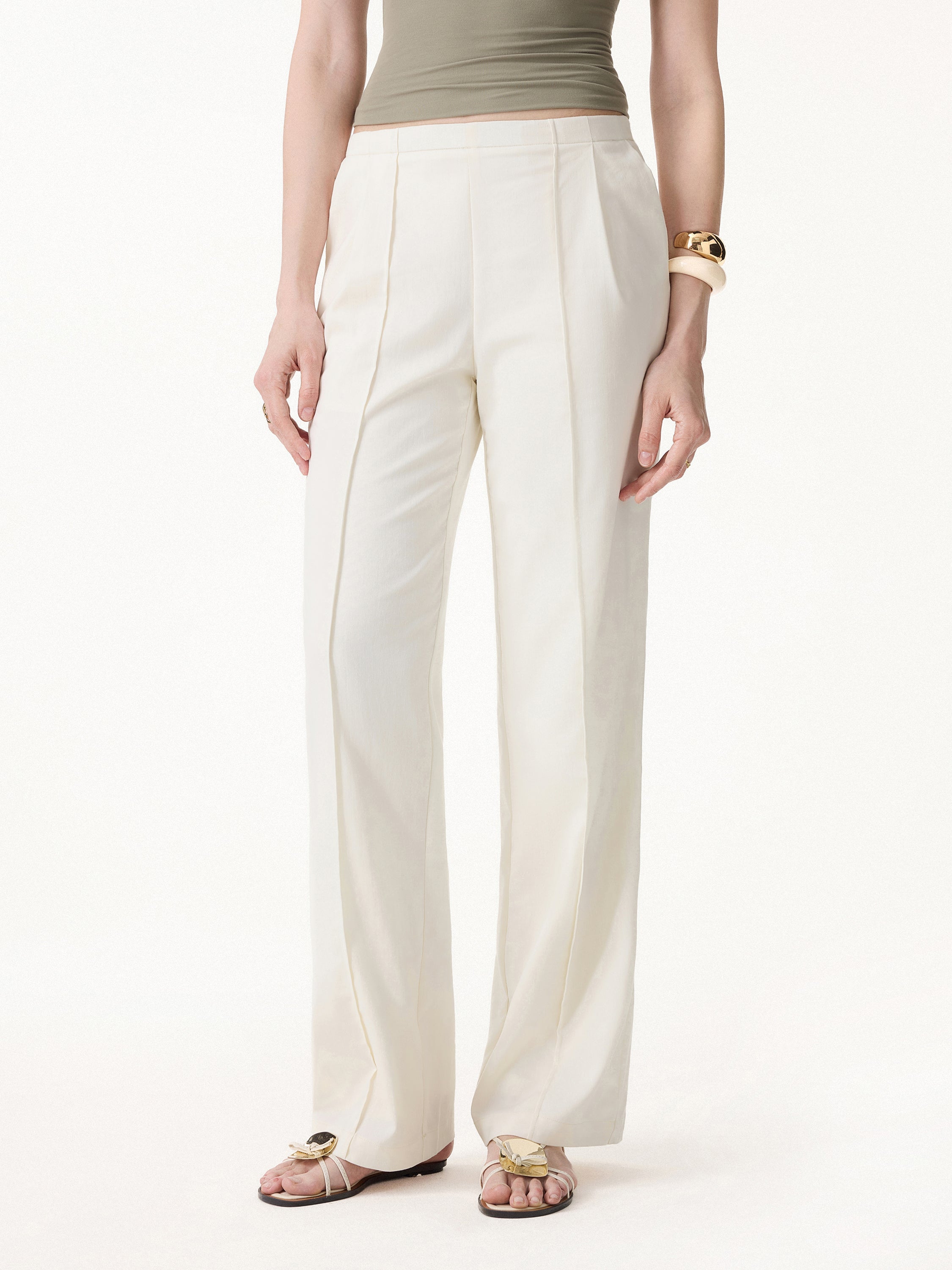 Lyocell-Linen Pintuck Wide Leg Vacay Pant