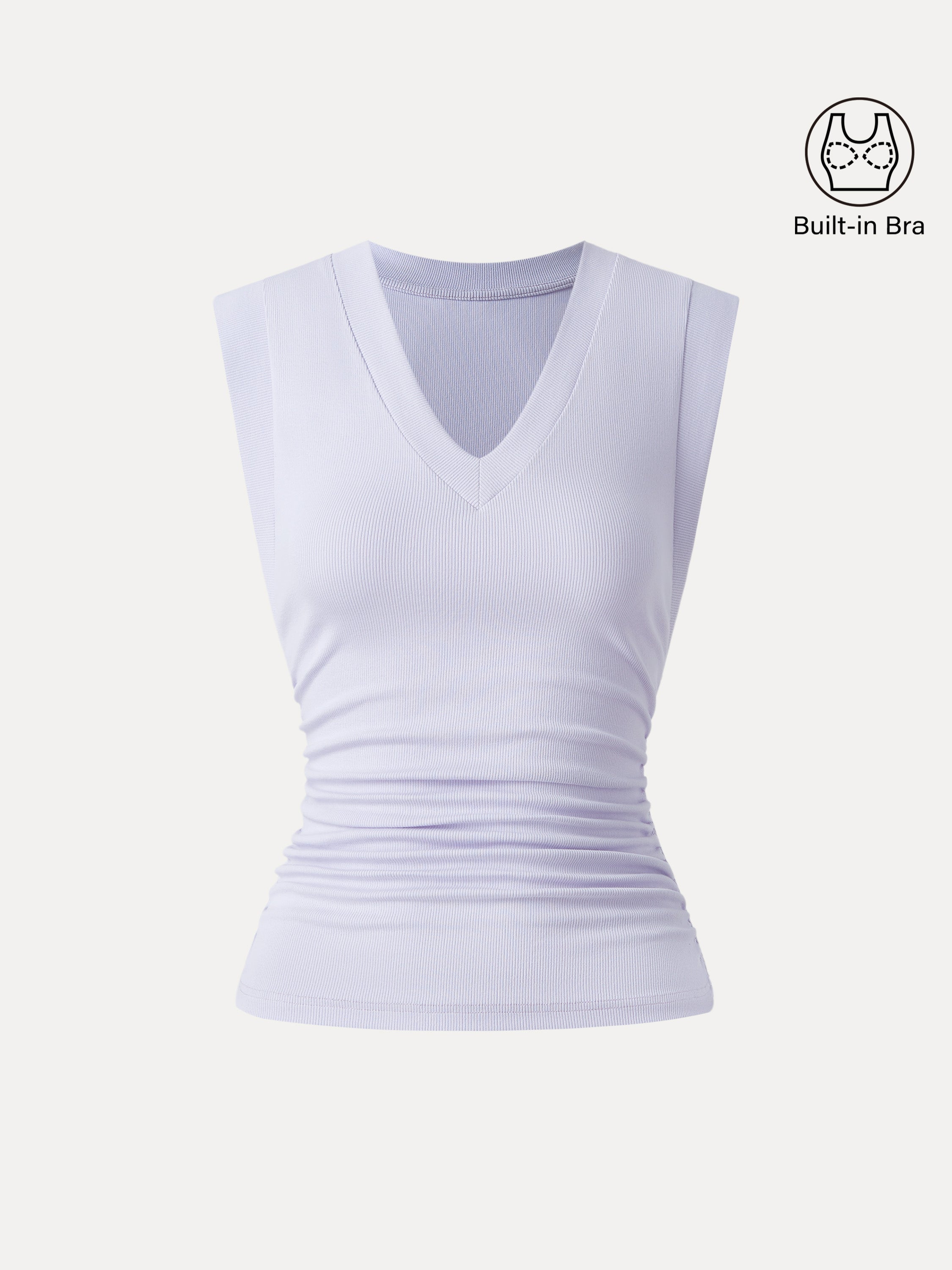 Stretch Cotton V-neck Side Ruched Muscle Bra Top