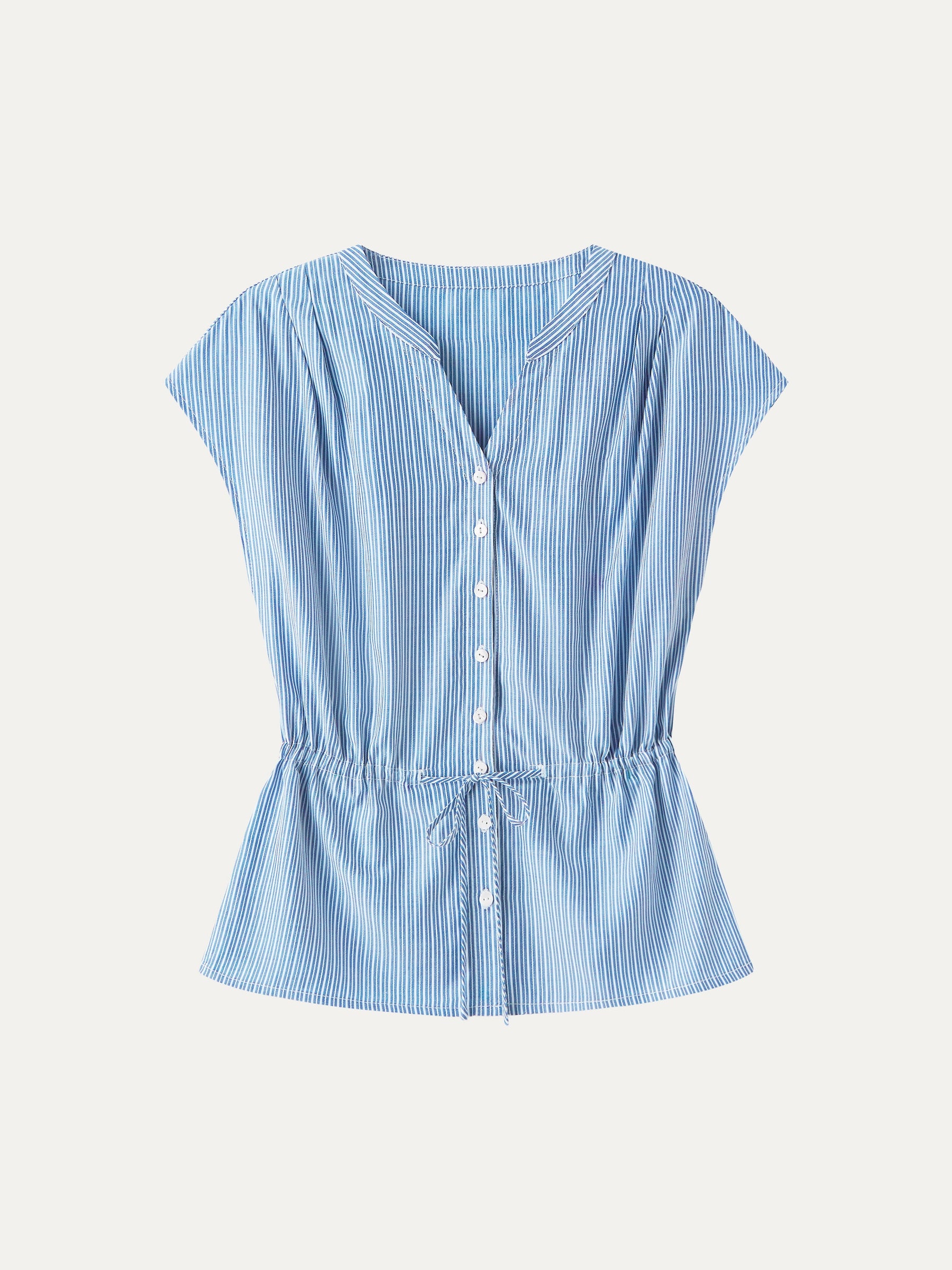 Notched V-Neck Drawstring Waist Poplin Shirt