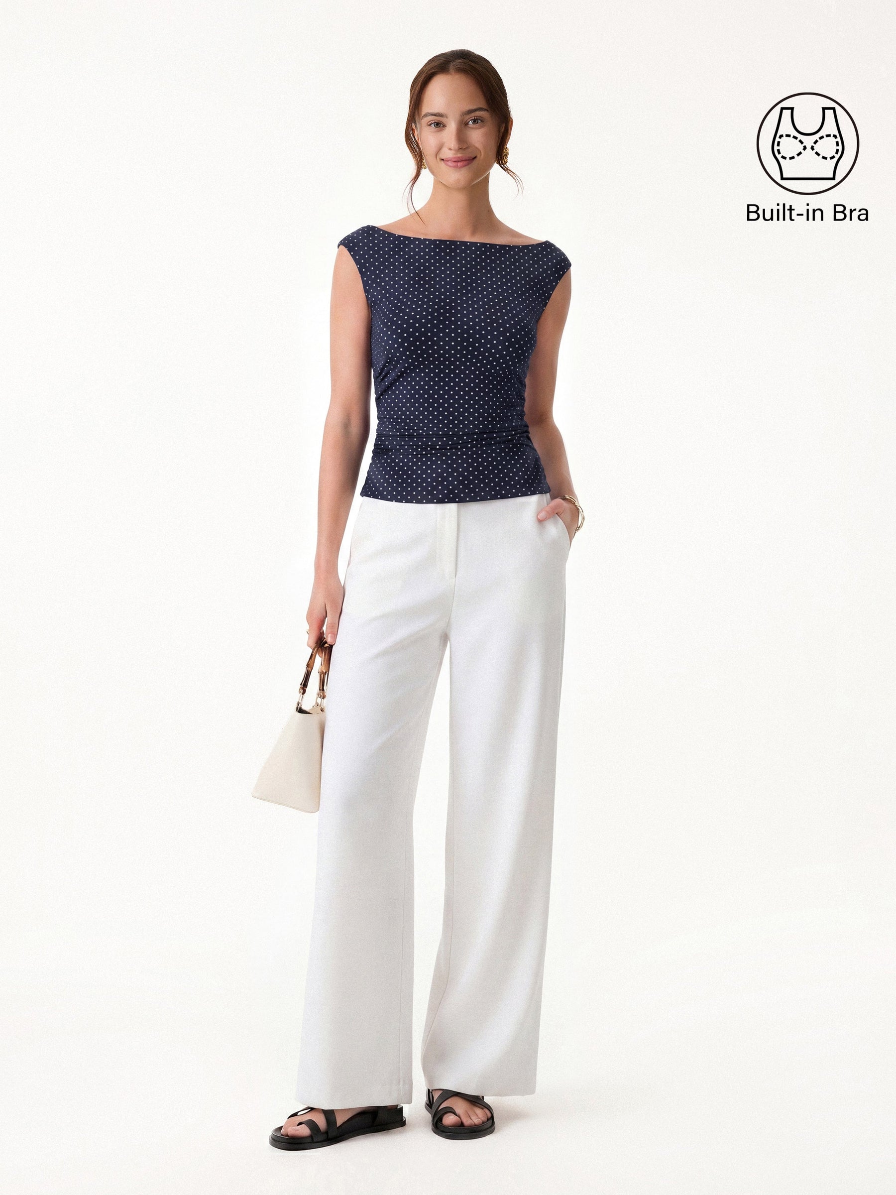 Stretch Cotton Polka Dot Boatneck Ruched Bra Top Limited Edition