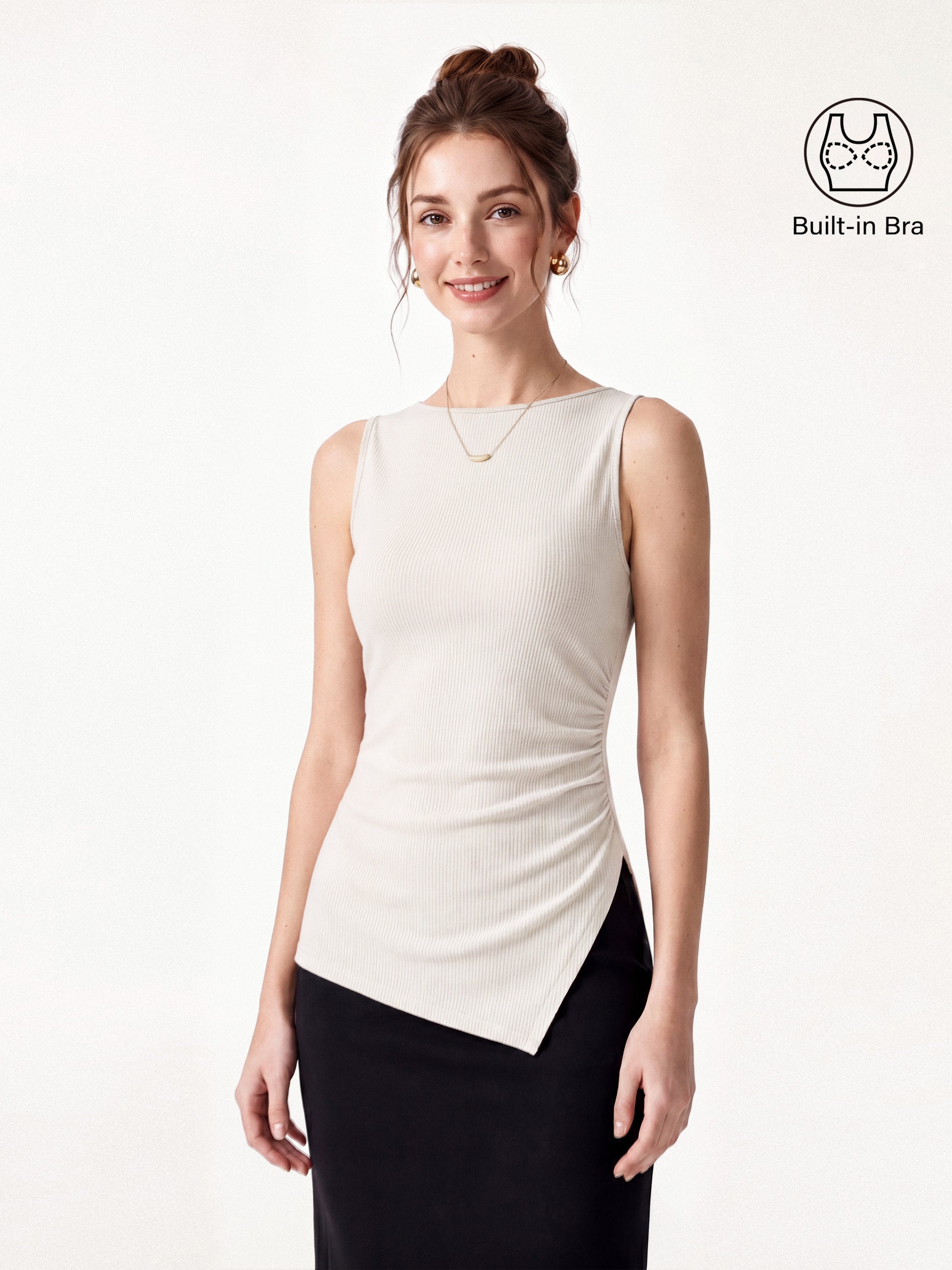 Boatneck Ruched Asymmetrical Bra Top