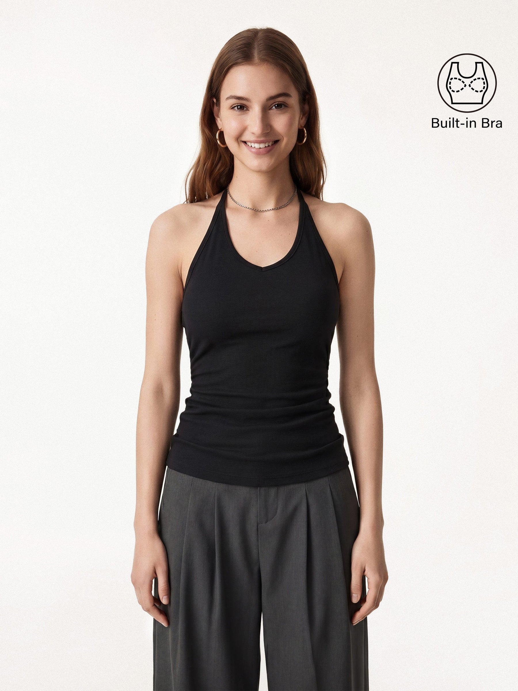 Modal Halter Neck Open Back Ruched Bra Top