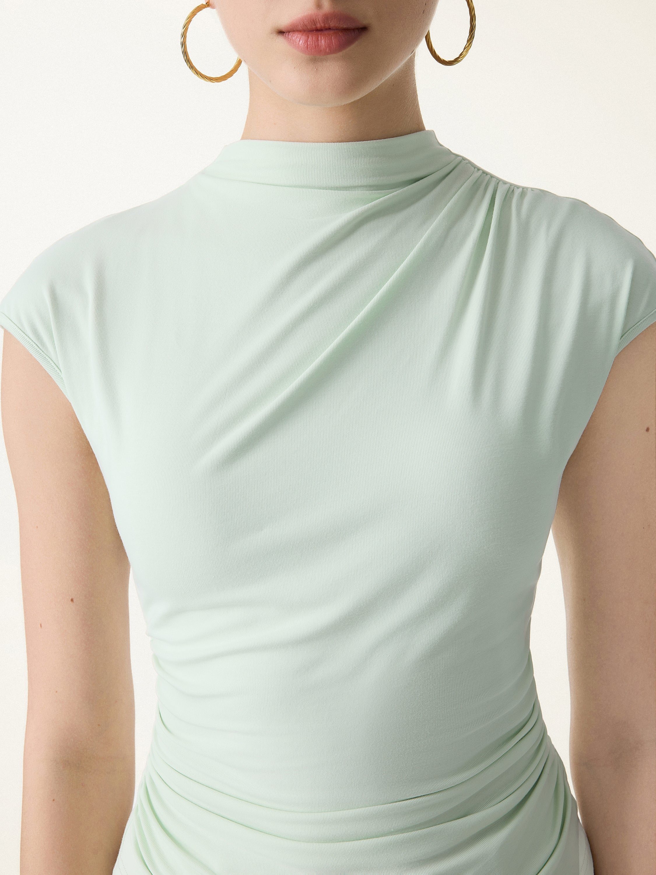 SkinKiss Mockneck Ruched Cropped Bra Top
