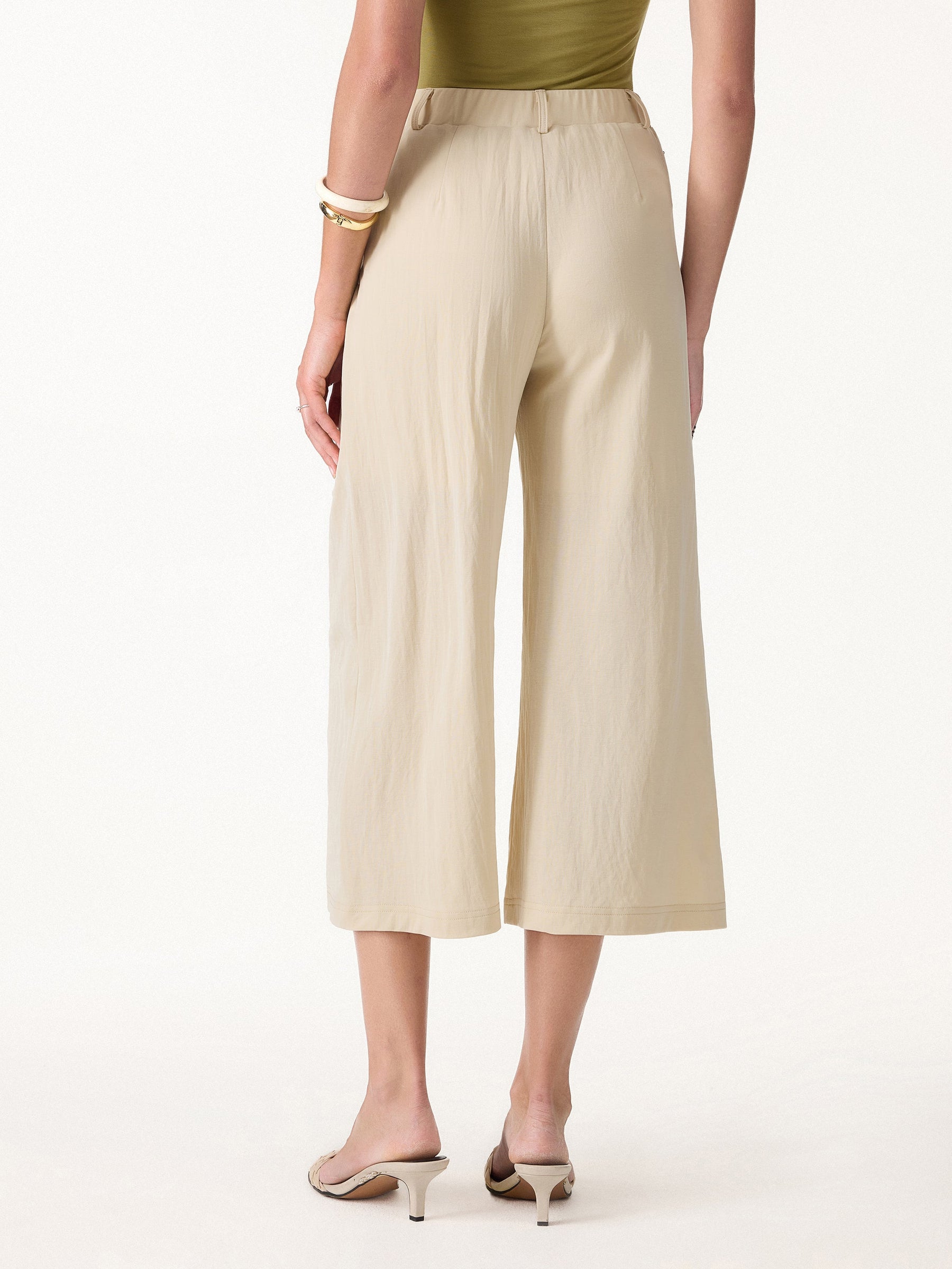 Wrinkle-Resistant Linen-Like Cropped Wide Leg Pants