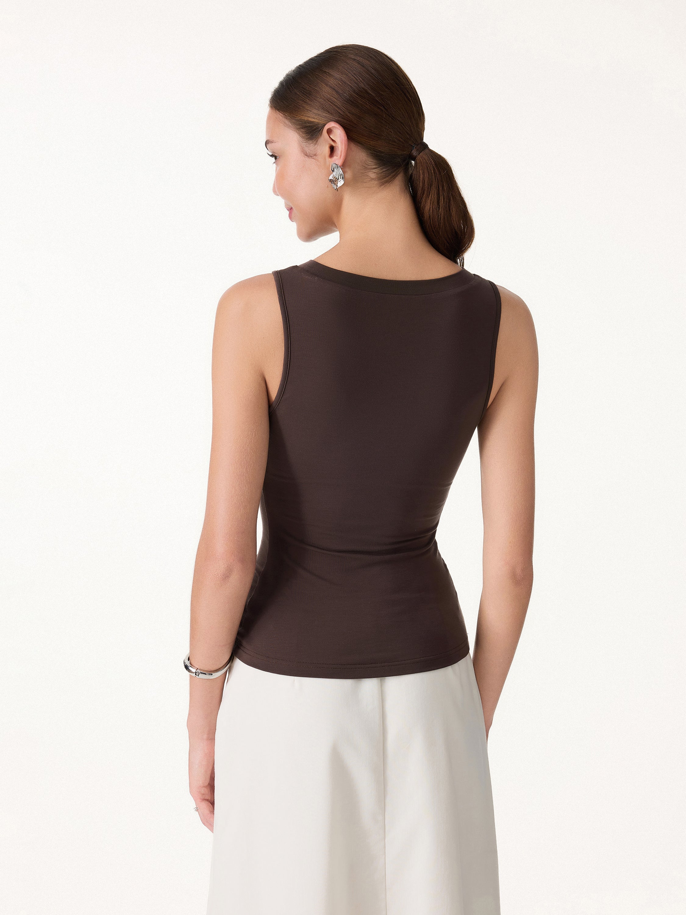 Milky Smooth Round Neck Sleeveless Top with Bow