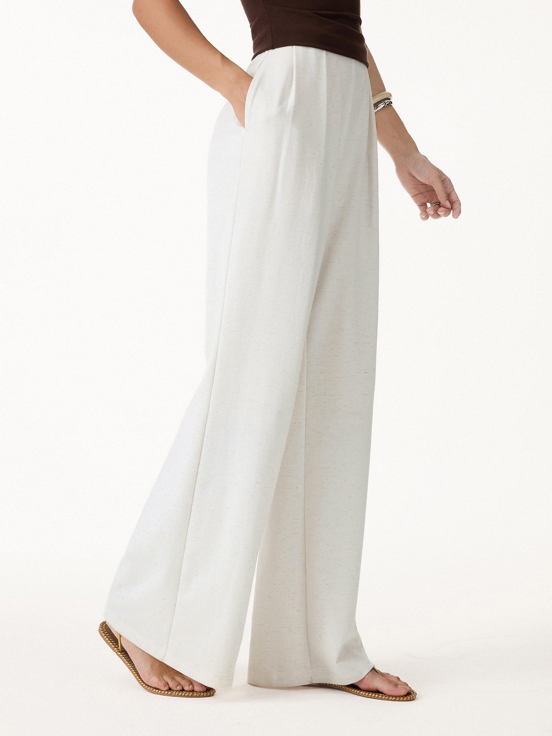 Airy Stretch Linen-Like Wide Flare Pant with Pockets