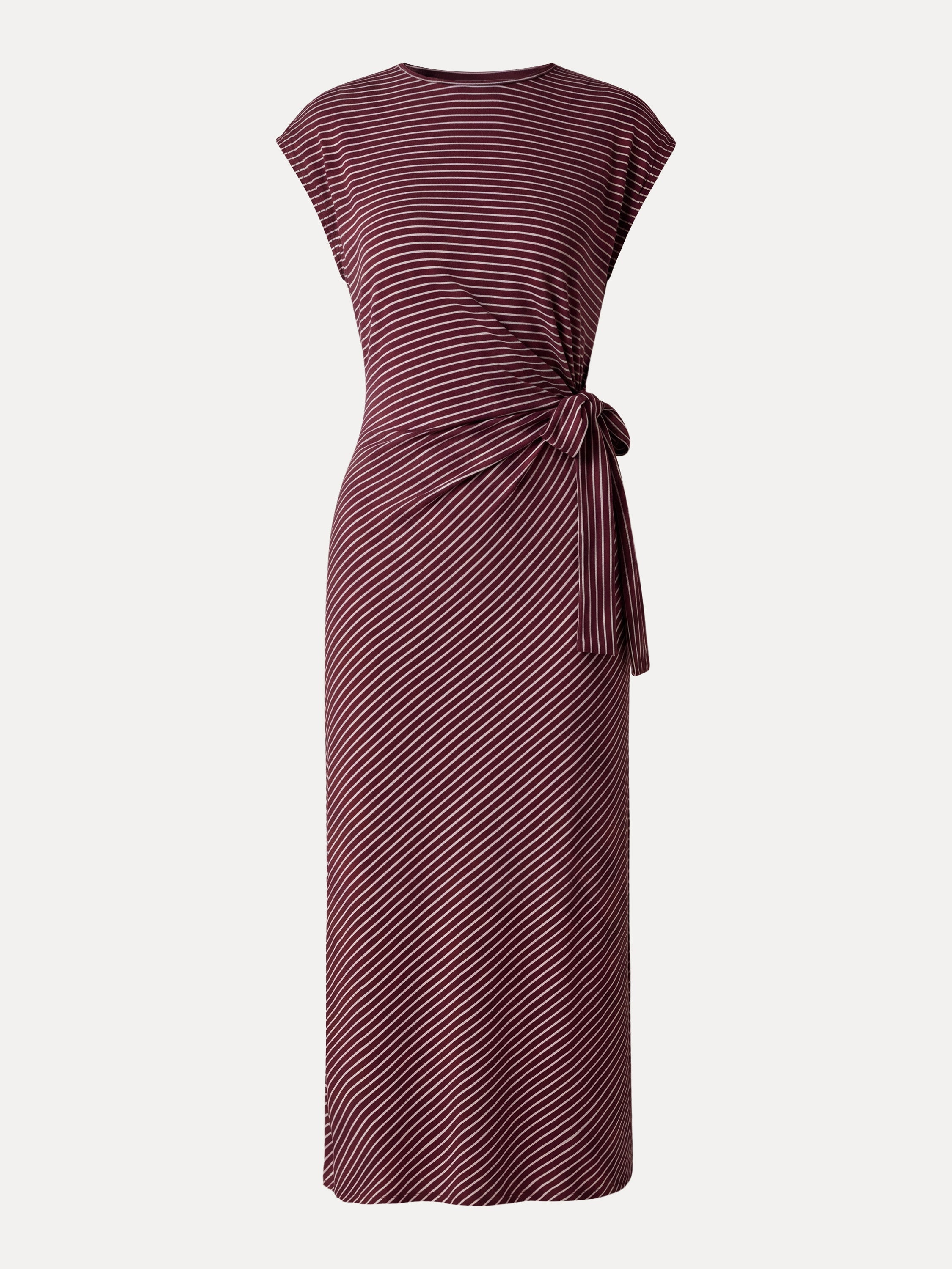 Striped Relaxed Midi Dress with Self-Tie