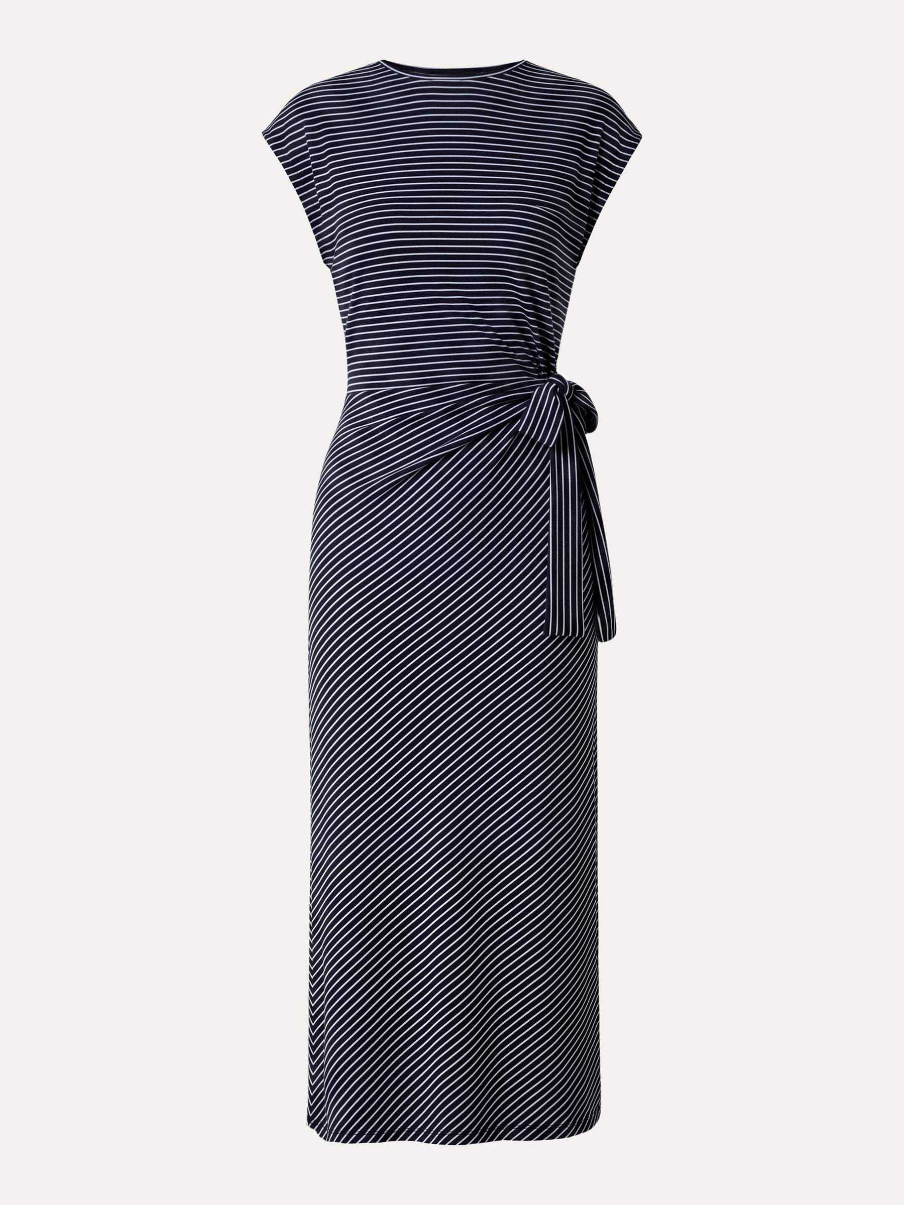 Striped Relaxed Midi Dress with Self-Tie