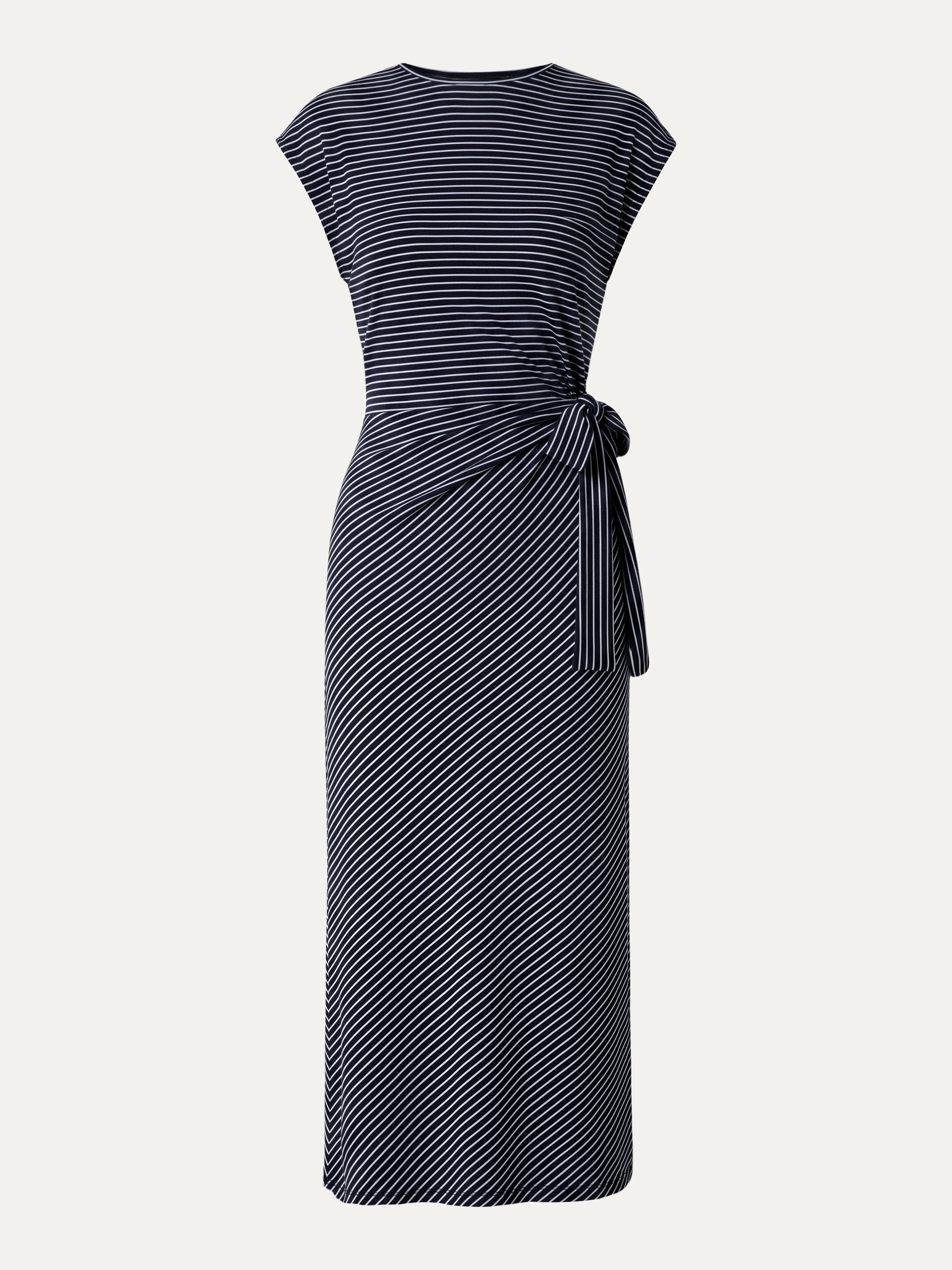 Striped Relaxed Midi Dress with Self-Tie