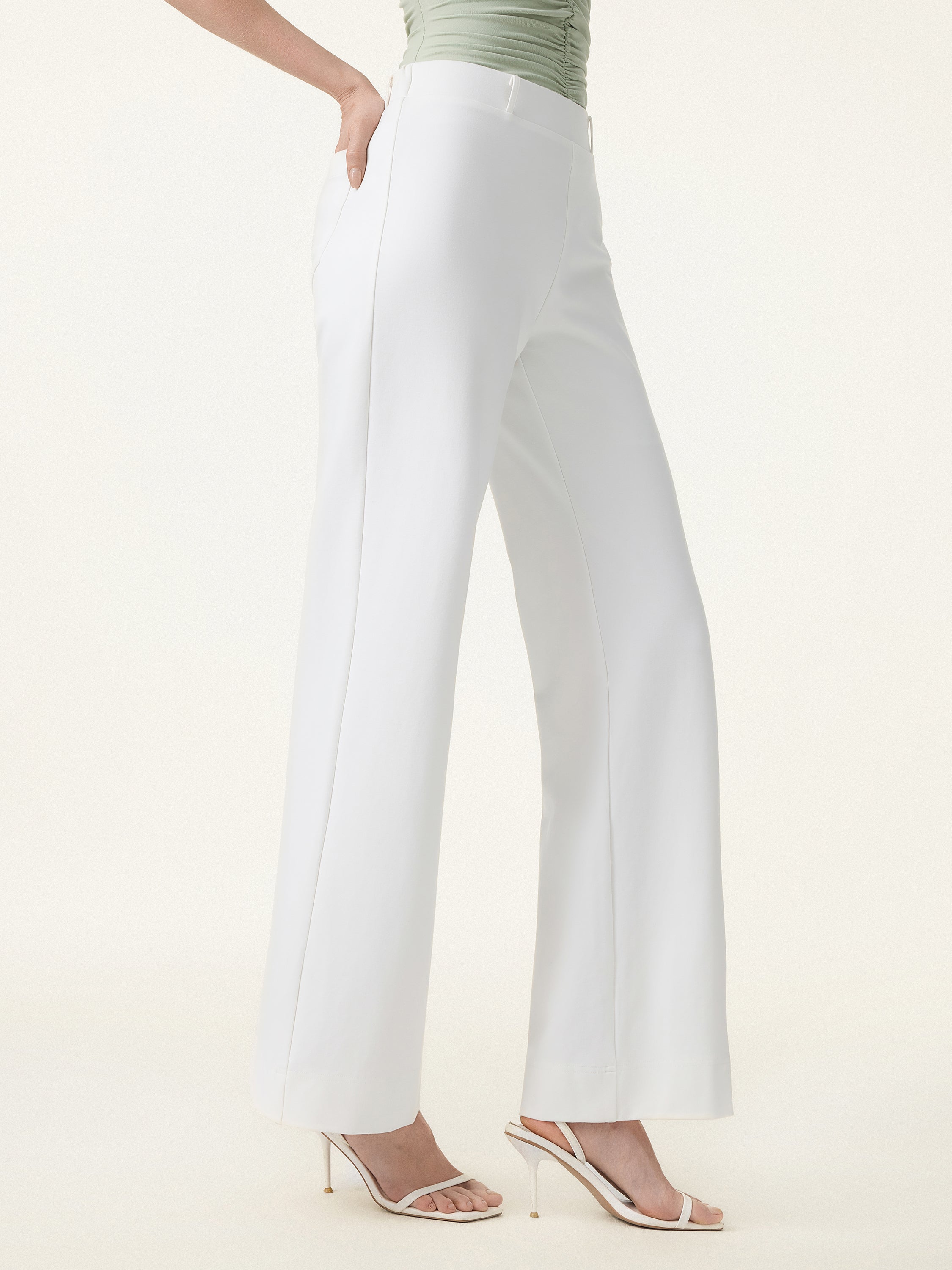 Not-See-Thru Drapey Mid Rise Wide Leg Pull-on Pant with Pockets