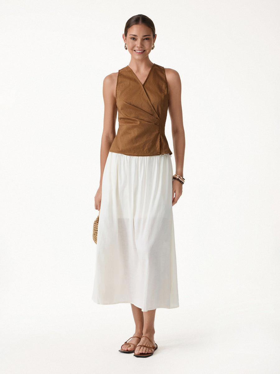 Linen Blend Surplice Top with Side Twist
